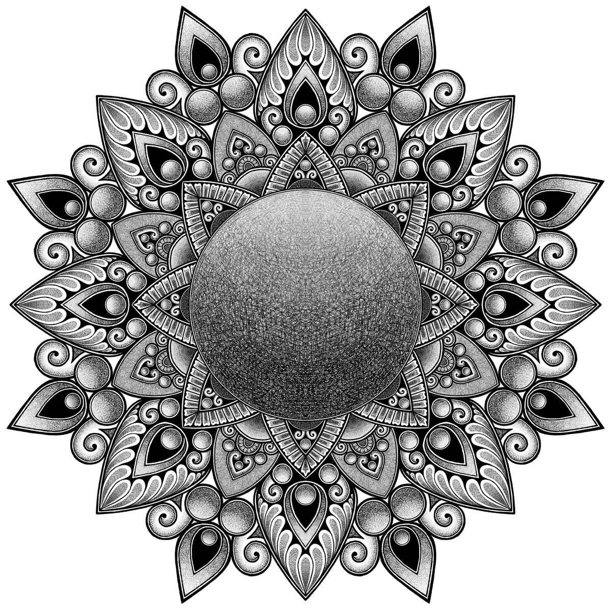 LovettLovesBook's tweet photo. Here’s another doodle, I’ve enjoyed experimenting with shading on this one.
#digitalart #IAmDrawing #IpadPro #ApplePencil #Mandalas #BlackAndWhite #Stippling #Pointillism #Dotwork #DetailingDoneRight #amaziograph #amaziographapp #symmetry #monochrome https://t.co/bqwgRJTvxX
