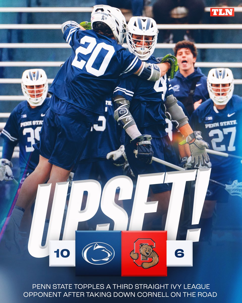 TLN 🥍 (@lacrossenetwork) on Twitter photo PENN STATE WINS ‼️
<a href="/PennStateMLAX/">Penn State Men’s Lacrosse</a> improves to 5-1 on the season after STUNNING previously undefeated <a href="/CornellLacrosse/">Big Red Lacrosse</a> on Saturday PENN STATE WINS ‼️
<a href="/PennStateMLAX/">Penn State Men’s Lacrosse</a> improves to 5-1 on the season after STUNNING previously undefeated <a href="/CornellLacrosse/">Big Red Lacrosse</a> on Saturday