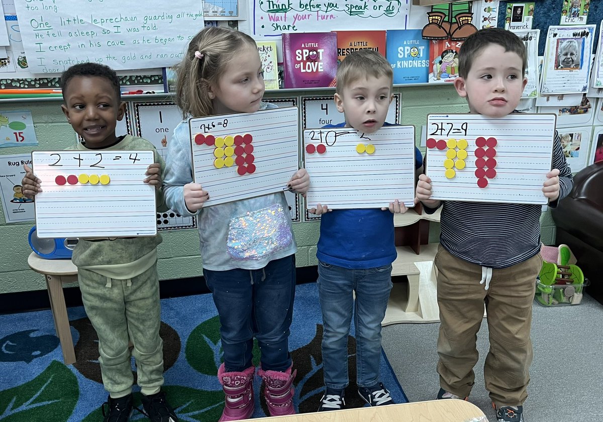 CheriZweng's tweet photo. DK has been practicing with number combinations using magnets and writing out the equations/number sentences in math! Notice how many ways students are showing (and explaining) their thinking! #dklsps #lsps https://t.co/OmH7V6HgCS