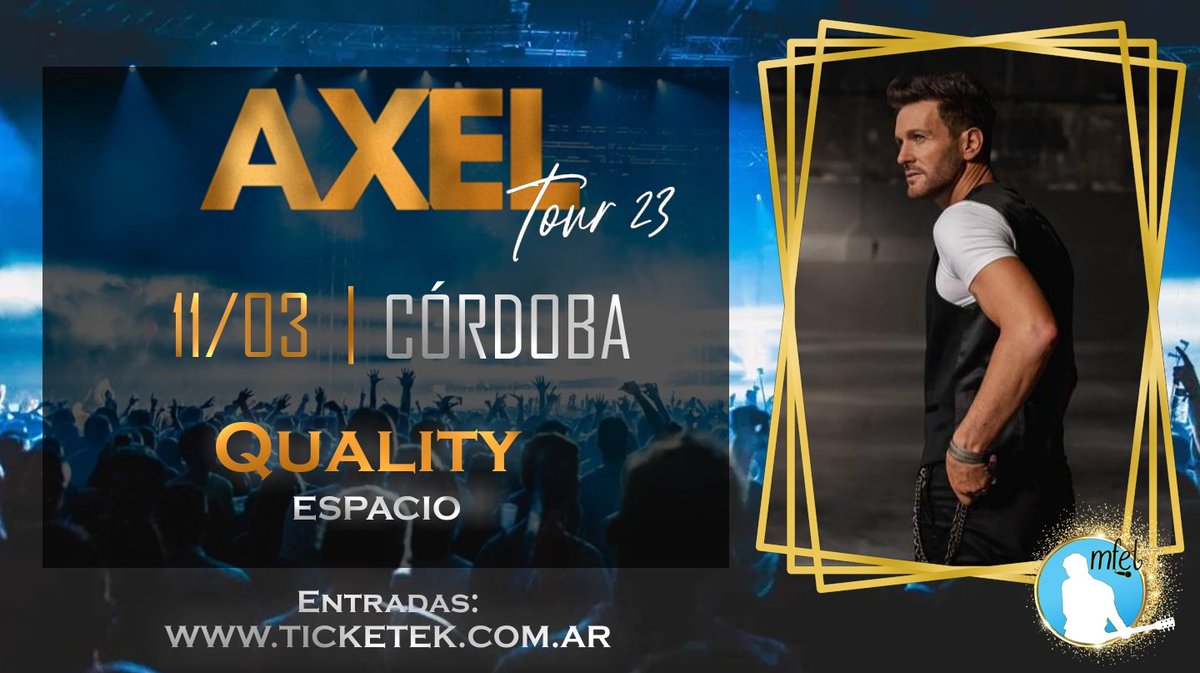AxelFansMFET's tweet photo. Esta noche @AxelOficial se presenta en @qualityespacio #Córdoba 😍

Últimas entradas disponibles en @TicketekAr https://t.co/w1AHPJ3LEY