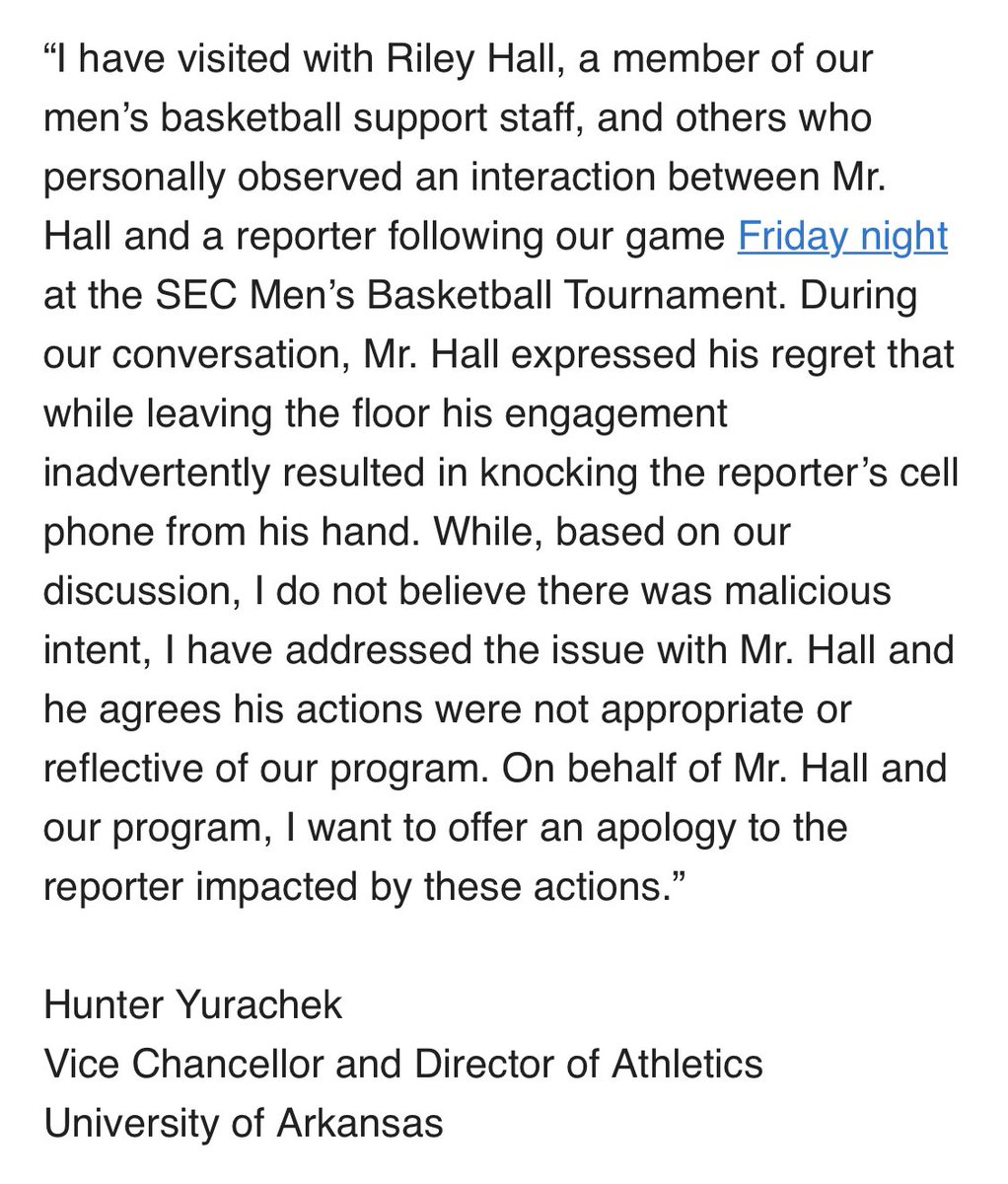 Jacob_Seus's tweet image. Hunter Yurachek has put out a statement on the incident last night between Riley Hall and a Kentucky Kernal reporter. #WPS