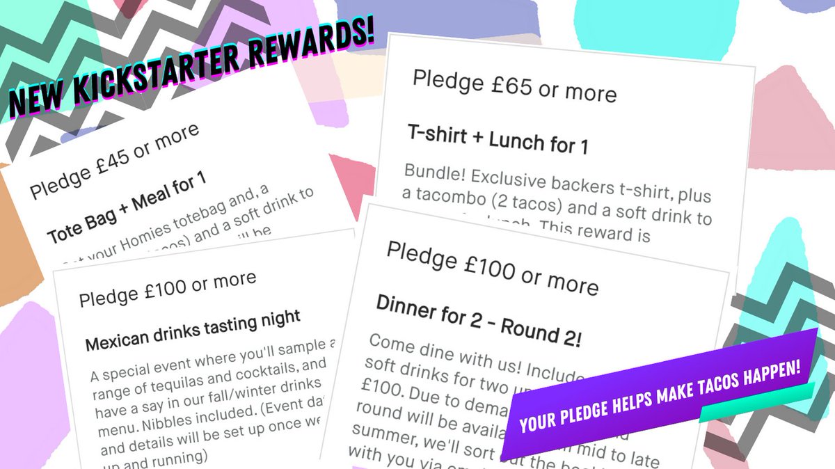 We got some new rewards up in our Kickstarter. We’re half way there and it’s gonna be an uphill journey but we know it’s worth it! Pledge if you can homies and help us share 👊🏽😎🌮 kickstarter.com/projects/homie… #londontacos #mexicanfoodlondon #londonfoodie