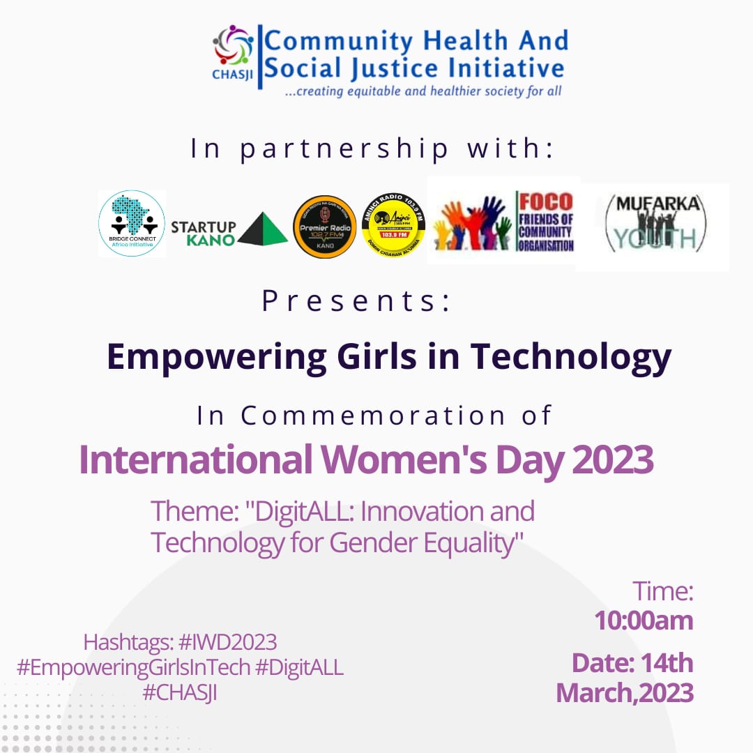 @CHASJInitiative, we believe in the power of innovation and technology for gender equality. That's why we're hosting a program for female students in honor of International Women's Day.
#EmbraceEquity
#IWD2023 #EmpoweringGirlsInTech #DigitALL 
#chasjinitiative 
@BridgeConnectNG