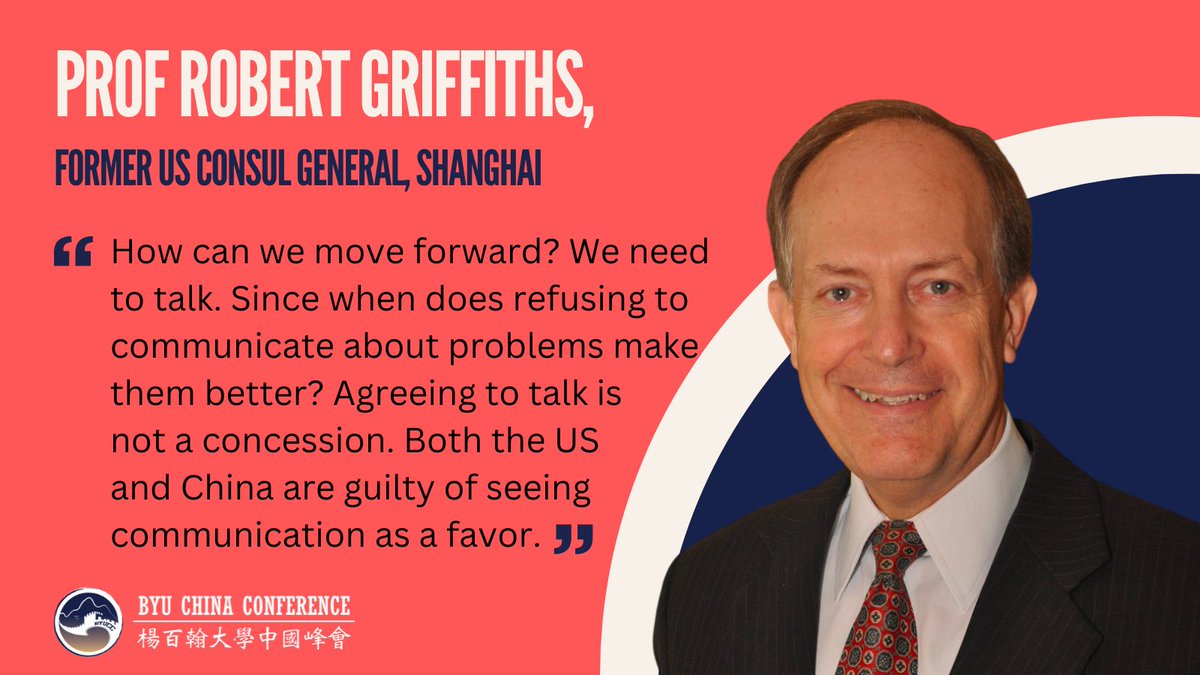 BYUChinaConf's tweet photo. Professor Robert Griffiths of @BYU critiqued both the United States’ and China’s lack of willingness to communicate and shared advice on how both nations can effectively move forward.

#BYUCC2023 #BYUChinaConference #China #中国 
#中文 #diplomacy #dialogue #USChinarelations 🇺🇸🇨🇳 https://t.co/H6tsyV63gX