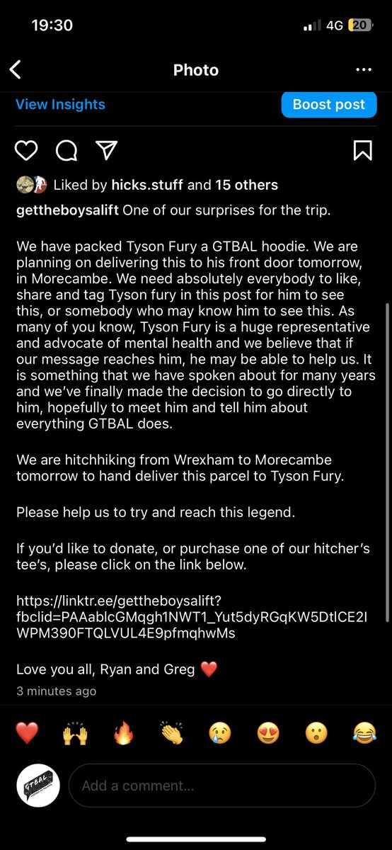 Everybody please help. We’re hitching to Tyson Fury’s house tomorrow. <a href="/Tyson_Fury/">TYSON FURY</a>  

Please RT and tag him in this. ❤️