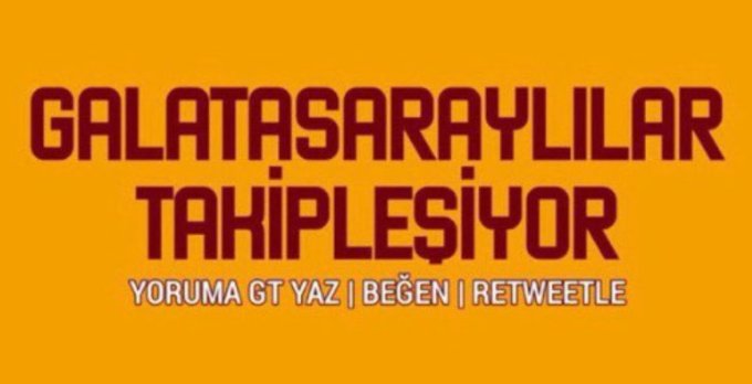 Galatasaray'lı hesaplar karşılıklı takipleşiyoruz. Güçlü sosyal medya, güçlü Galatasaray için yoruma GT yazın, Rt yapın beğenin ve birbirimizi takip edelim #Galatasaray #takipedenitakipederim #Icardi #Zaniolo yine 8 olmadı yusuf demir #mertens Drogba Arda Turan muslera