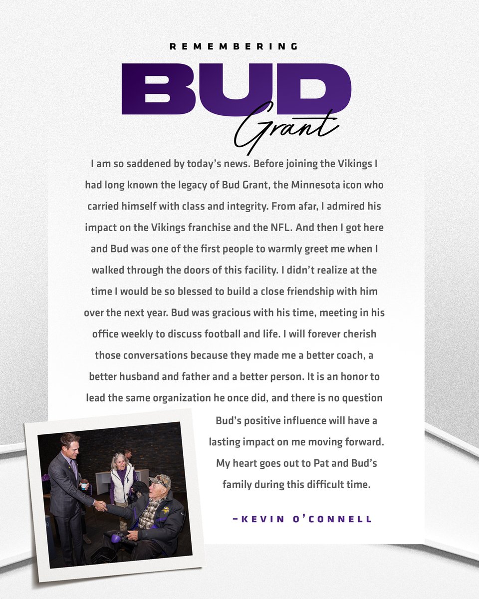 Statement from Head Coach Kevin O'Connell on Bud Grant