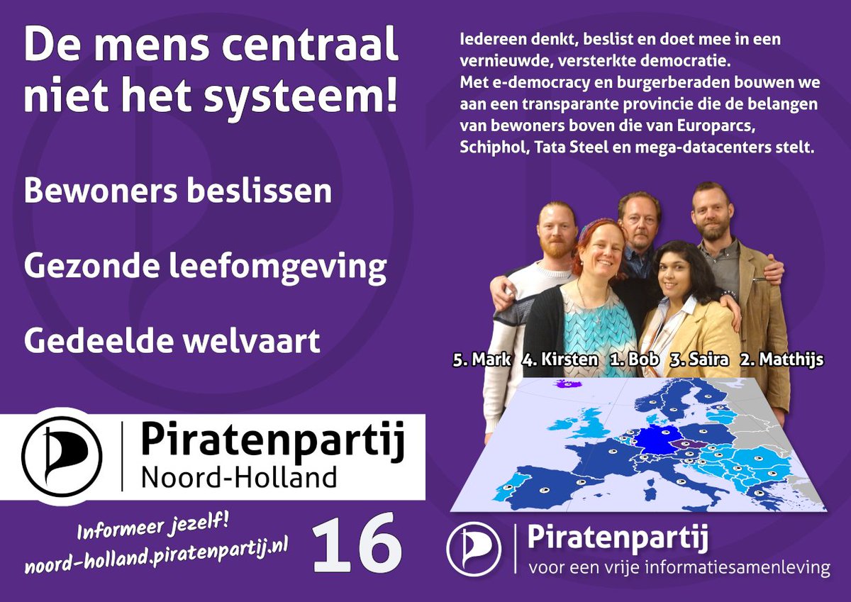 Iedereen denkt, beslist en doet mee in een vernieuwde, versterkte democratie. Met e-democracy en burgerberaden bouwen we aan een transparante provincie die de belangen van bewoners boven die van Europarcs, Schiphol, Tata Steel en mega-datacenters stelt. #stemPiraat #PS2023 #HHNK