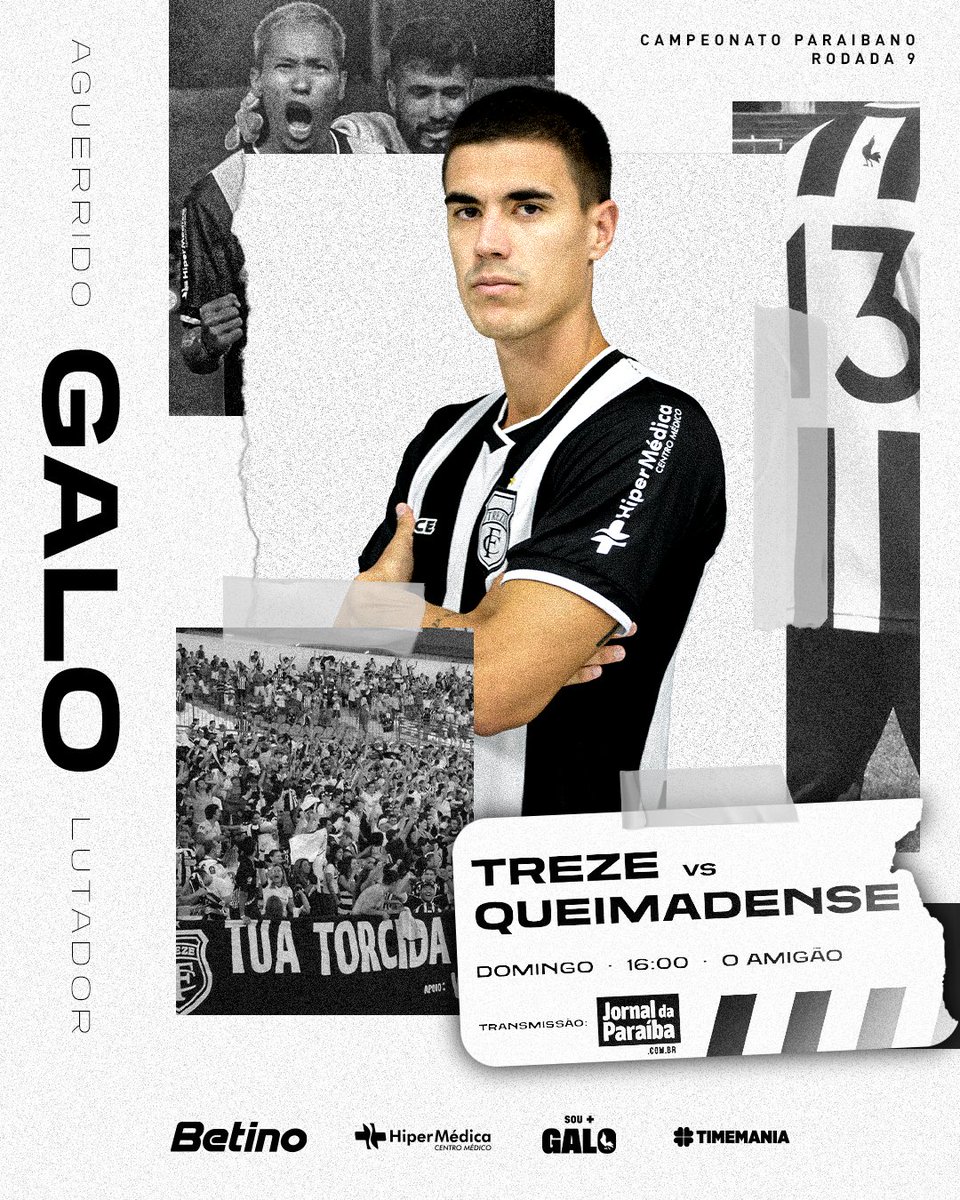 TrezeFCOficial's tweet photo. ⚽🐓🏴🏳️ AMANHÃ TEM GALO!

Pela 9ª rodada do Campeonato Paraibano @betinobr 2023, o Galo recebe no Amigão a equipe da Queimadense, as 16 horas, em confronto que vale a vaga nas semifinais para o Alvinegro.

Galo da Borborema, aguerrido e lutador! 🚀🐓⚽️ https://t.co/47CEyPFdVK