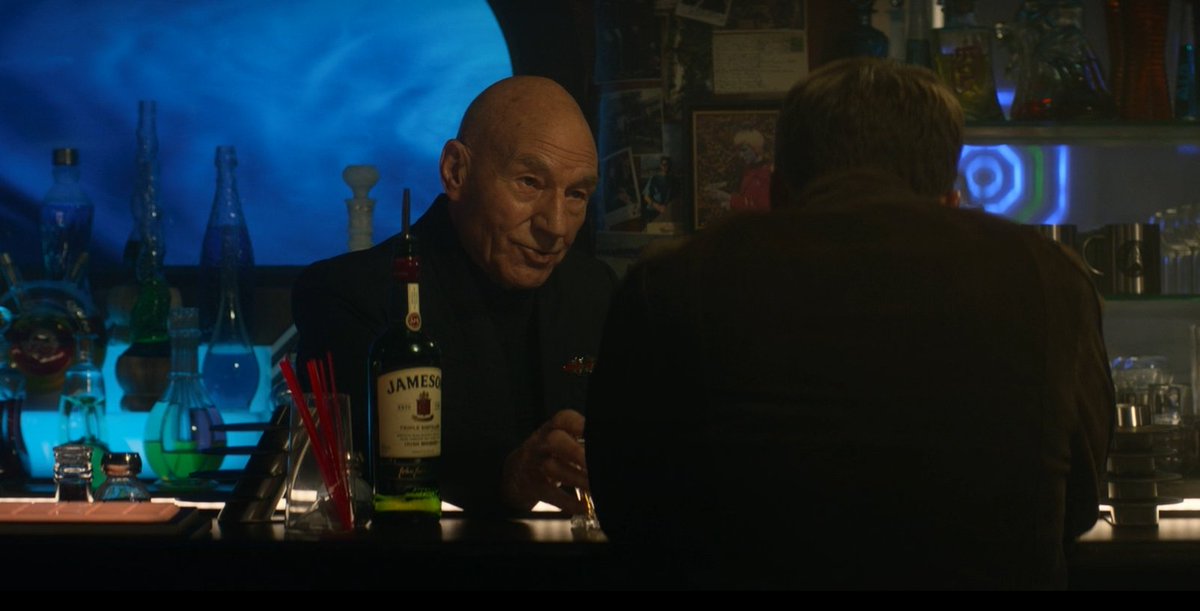 Mark_D_Kaufman's tweet photo. One thing I learned from the most recent episode of #StarTrekPicard  is that while the admiral is more of a wine guy (he's French, after all), when he feels his whiskey coming on he reaches for the Jamo, which apparently hasn't altered its label in 400 years. https://t.co/drezdSVeYe