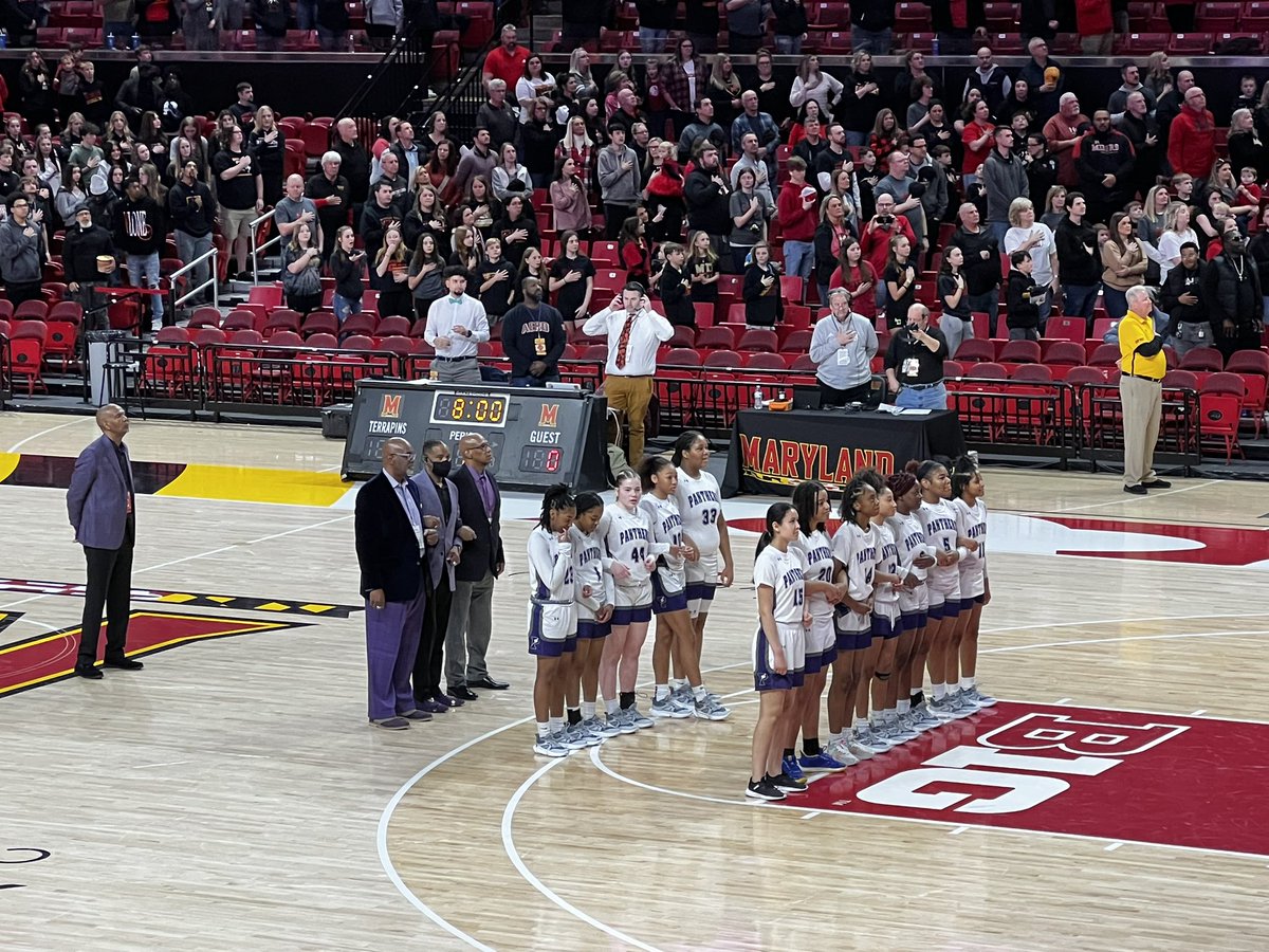 BCPSAthletics's tweet photo. Just about ready to rip on the @MPSSAA_Org 1A girls state championship game featuring our @PikesvilleA &amp; Mountain Ridge. Let’s go Panthers. @BaltCoPS @BCPSSportsScene https://t.co/1KJZMyMQ6m