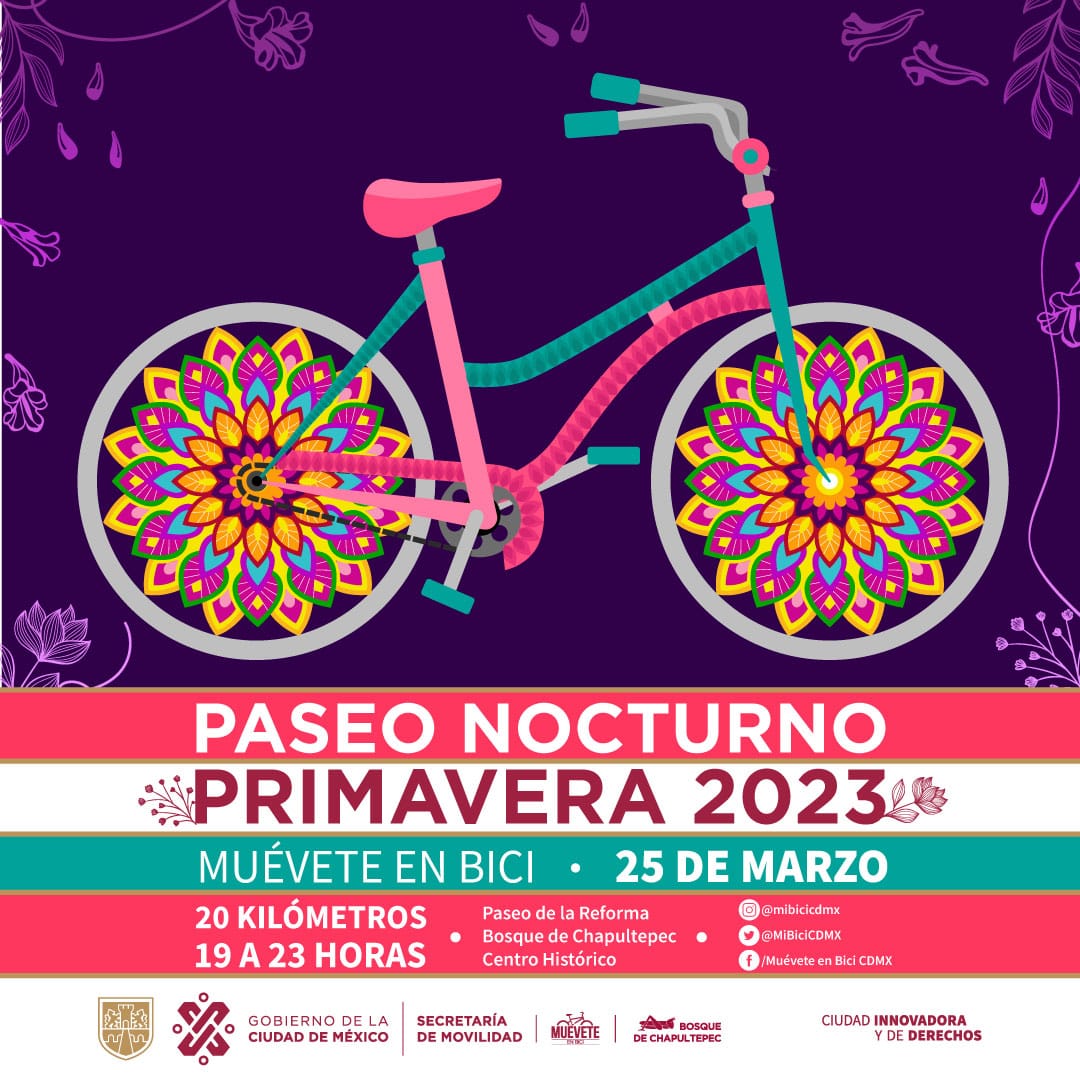 ¡Flores!🌻, ¡bicis!🚲 y ¡luces!✨ fue lo que hizo <a href="/LaSEMOVI/">Secretaría de Movilidad CDMX</a> para crear el segundo #𝑷𝒂𝒔𝒆𝒐𝑵𝒐𝒄𝒕𝒖𝒓𝒏𝒐 del año 🤩🚴🌼🌃

Prepara tu 🚲 para que rodemos una vez más por la #CiudadQueLoTieneTodo 🚴💃🌙

📅25 de marzo
⌚19:00 a 23:00 horas

🌺¡Te esperamos!🌺