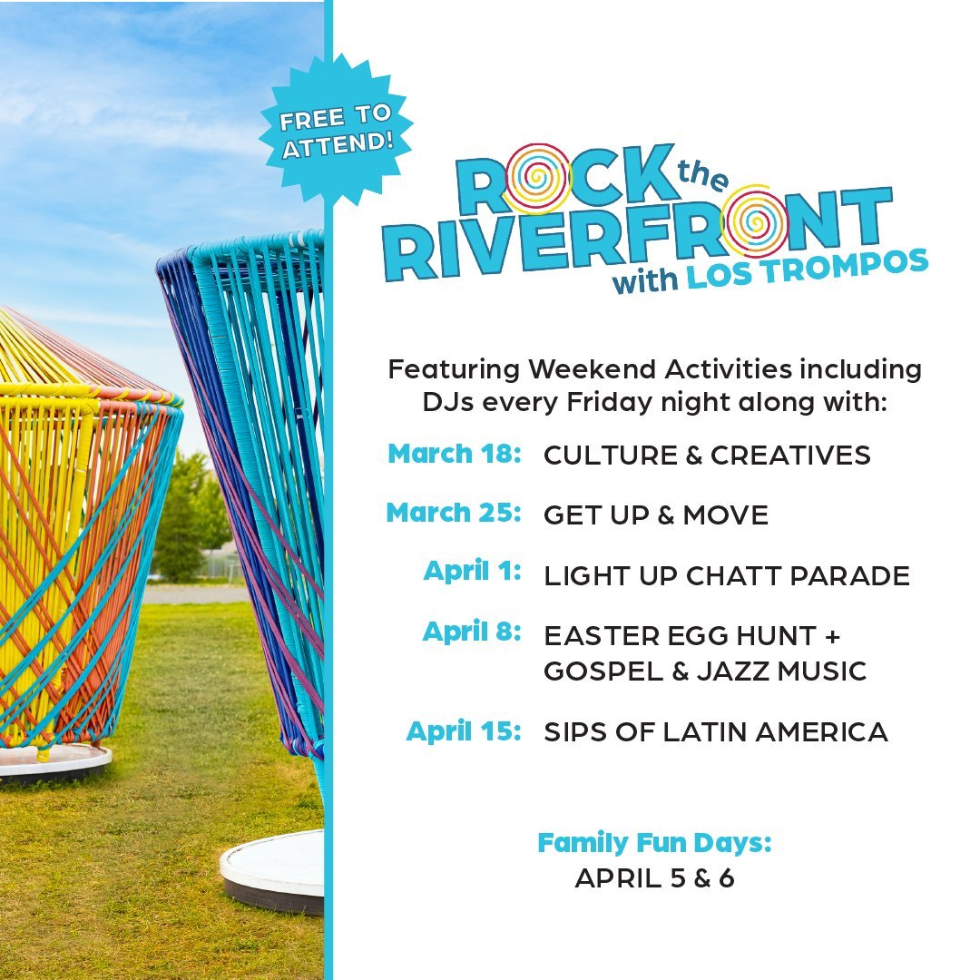 We are about to spring forward and that means more sunshine ☀️ check out the schedule for Rock the Riverfront with Los Trompos 

📸: IG downtownchatt / @RiverCityCo 
📍: Riverfront / Ross's Landing