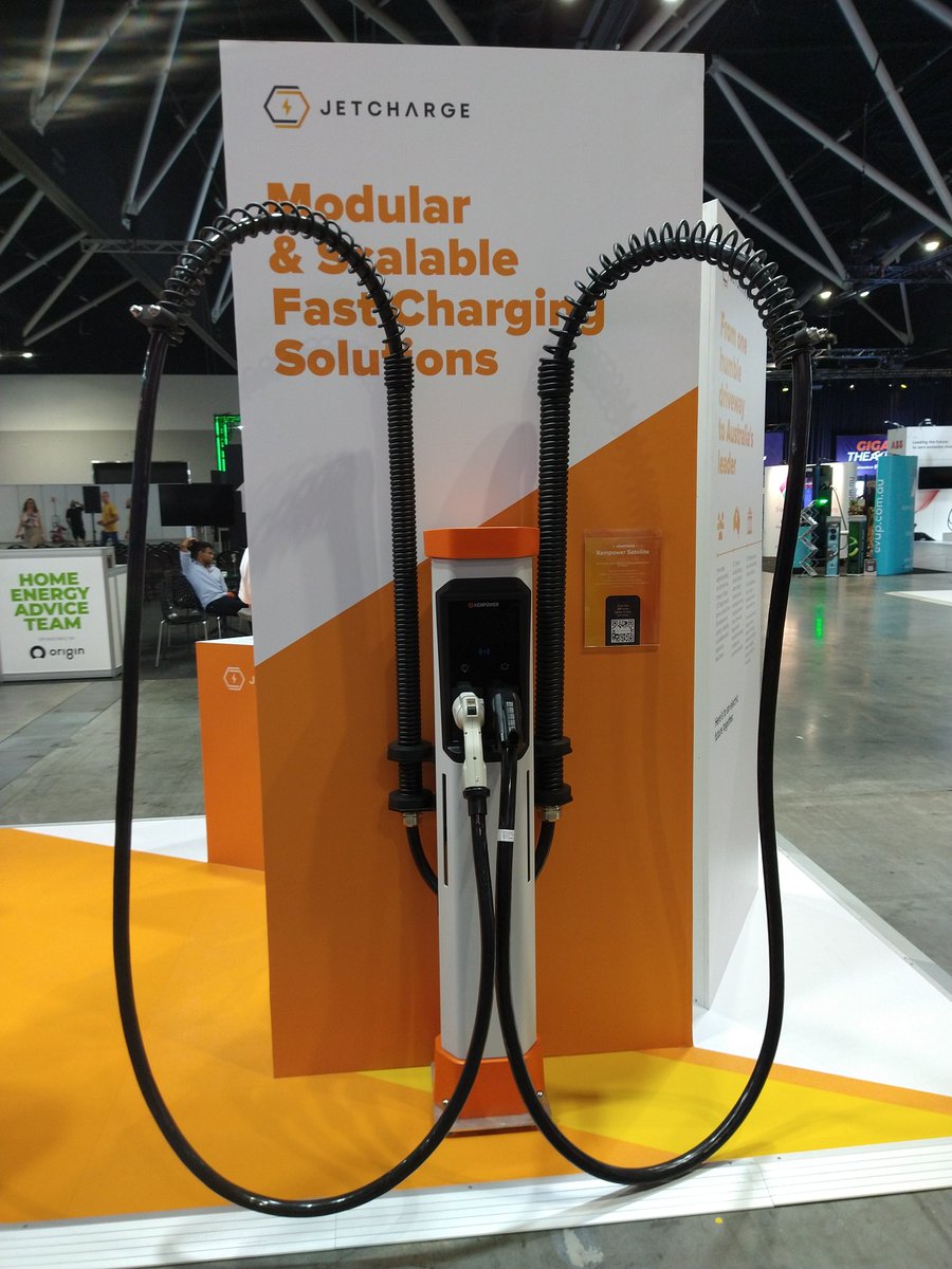 ElectricCarAust's tweet photo. Looking like this #Kempower Satellite unit #EVCharger has landed at #fullyChargedLiveSydney with wings! Thanks #Jetcharge for giving #Aussie #EVDrivers more charging options. https://t.co/KoIqIaabw8