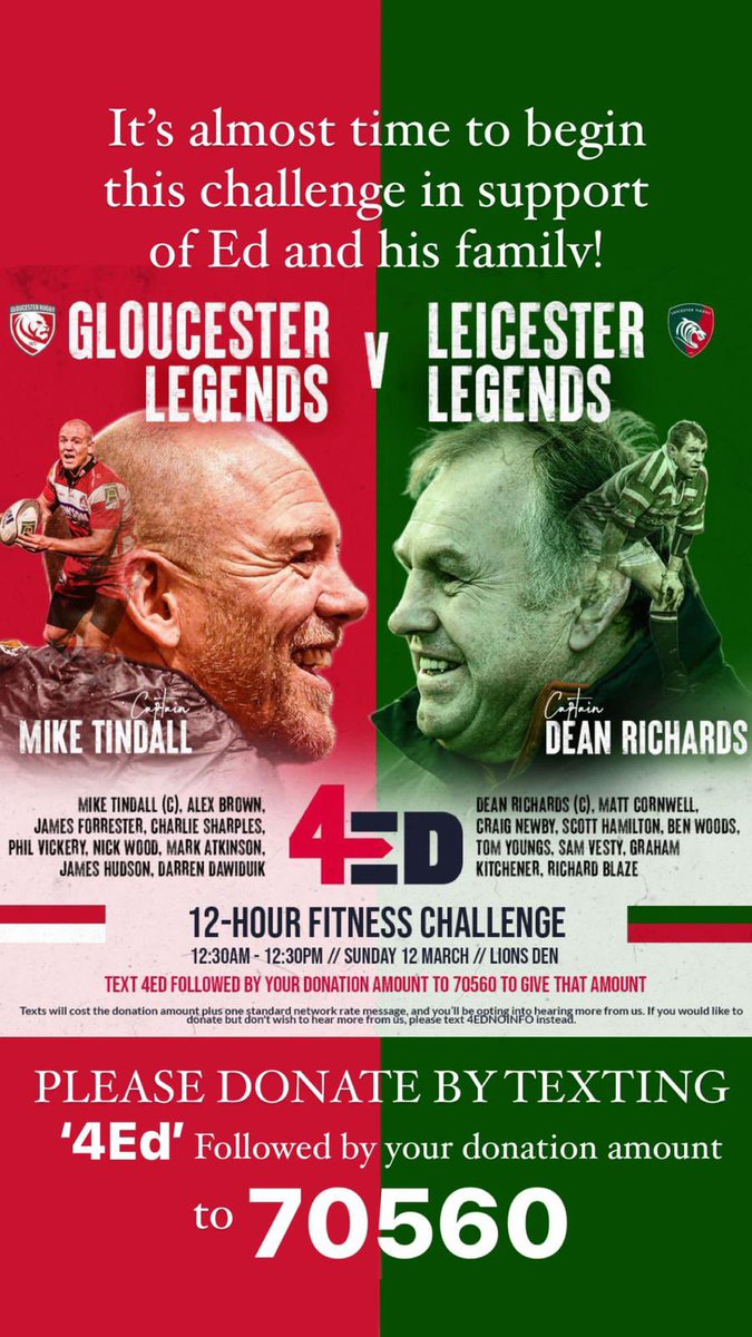 Unfortunately not going to make it to @gloucesterrugby tonight to take this challenge on but I will be doing it from home and being digital linked into the lads. Going to be tough but it’s easy when u are doing it to help a legend ❤️❤️#4Ed