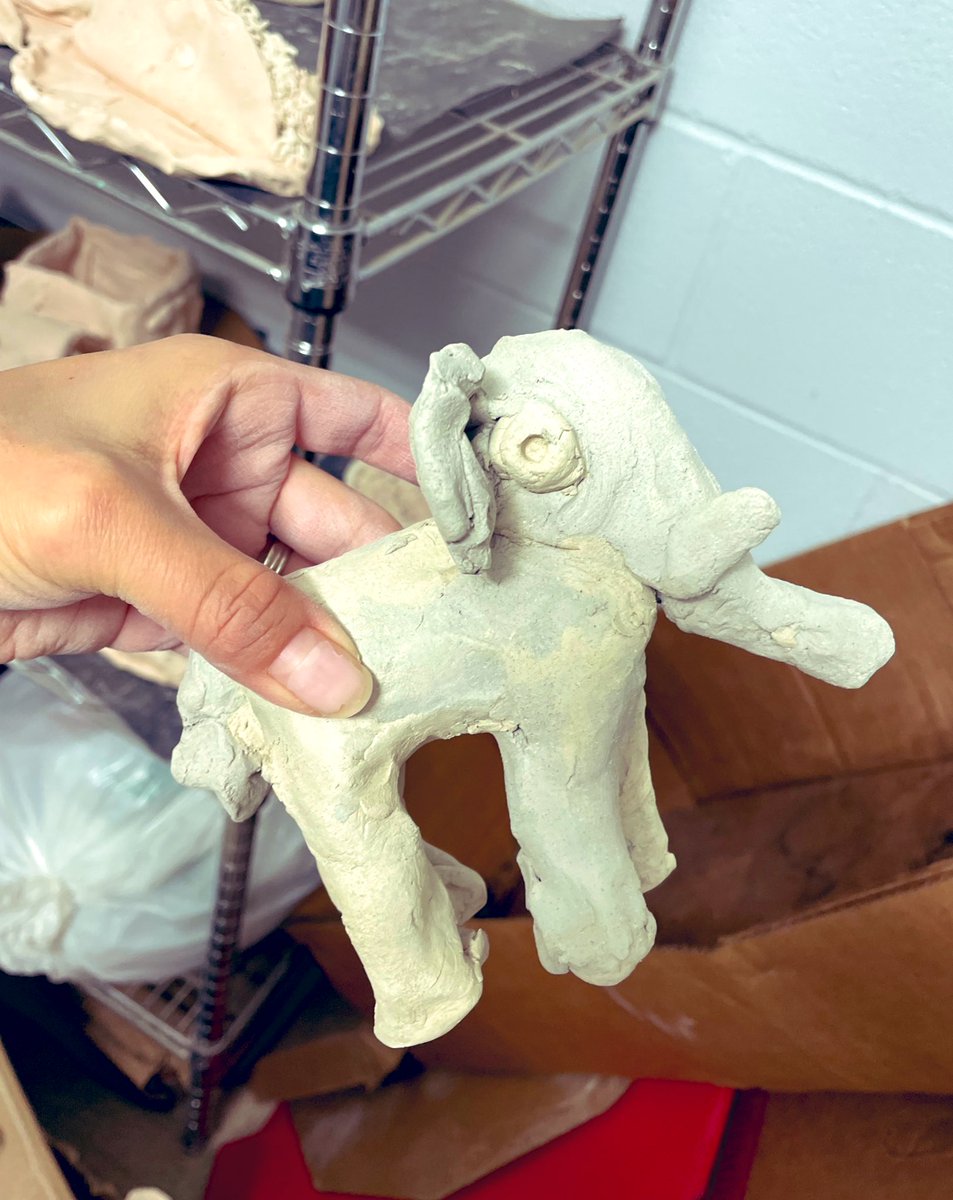 SEBcoach12's tweet photo. My favorite ceramic piece of the year from one of my first grade students @NISDGlenn! He decided to make a Wooly Mammoth 🦣  instead of a pinch pot animal out of clay. Wow! 😍 We must allow them to unleash their creativity! @NISD_FineArts #ElementaryArtists https://t.co/B4Yxhwutyk
