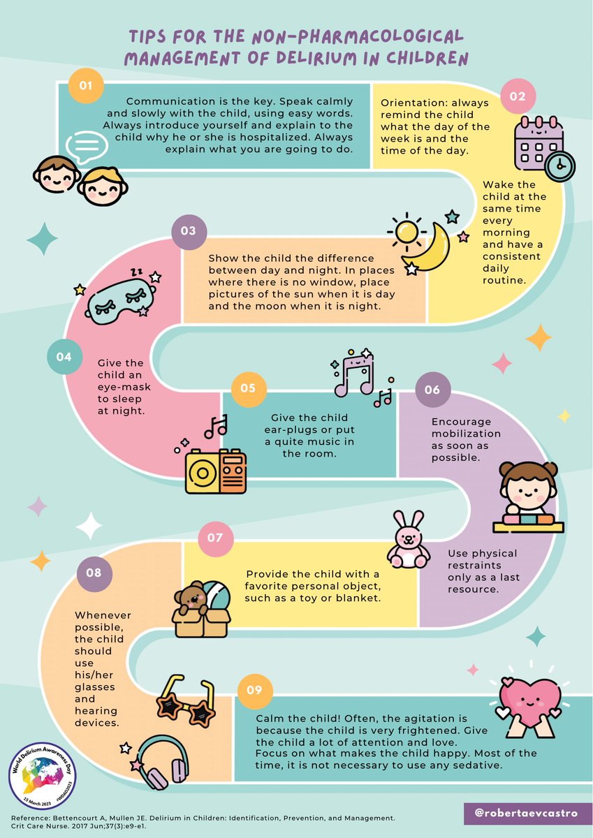 World #delirium Awareness Day is coming and here is my infographic with tips for its non-pharmacological management in #peds #PedsICU #WDAD2023 <a href="/iDelirium_Aware/">iDelirium</a> <a href="/TheRakeshArora/">Rakesh C. Arora</a> <a href="/JimRudolphMD/">Jim Rudolph</a> <a href="/NydahlPeter/">Peter Nydahl</a> <a href="/minipixie26/">Heidi Lindroth</a> <a href="/ChrisGabor_DCN/">Christopher Gabor</a> <a href="/dr_shibley/">Shibley</a> <a href="/deliriumkrish/">Prof M Santhana Krishnan💙💛</a> <a href="/AmerDelirium/">American Delirium Society</a>