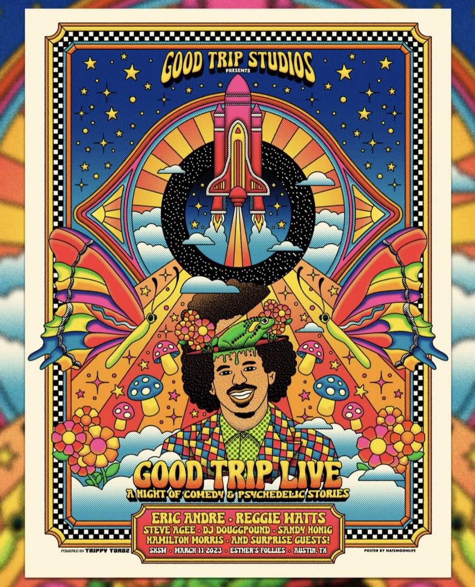 Join the producers of hit Netflix doc “Have a Good Trip” and their friends for a night of comedy and psychedelic storytelling. 

Featuring:
@ericandre
@reggiewatts
@steveagee
@sandyhonig
@HamiltonMorris
+ more

📅 3/11
📍 @EsthersFollies 
⌚️10pm

More - atxfestivalguide.com