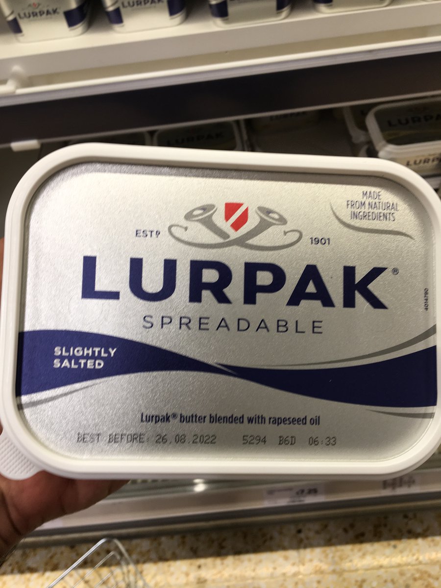 insideeat's tweet image. Although they may appear similar initially, these products have different ingredients.
The spreadable Lurpak contains 52% butter and 26% rapeseed oil, while the other Lurpak product contains 80% butter. Both products are vegetarian and priced almost the same!
@Lurpak