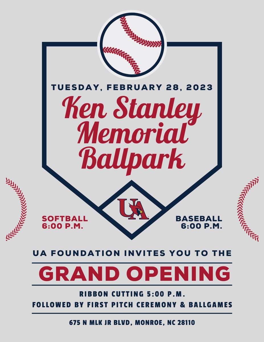 UAcharterschool's tweet photo. Tomorrow is the GRAND OPENING of the Ken Stanley Memorial Ballpark! Weβve waited so long for this day! @UAathletics @darbiholmes @mphifer2 @JSuttonSmith @CoachJarredHill @JZUAHS #weareua #uabaseball #uasoftball #CardinalPride https://t.co/Y1QUPIxcHQ