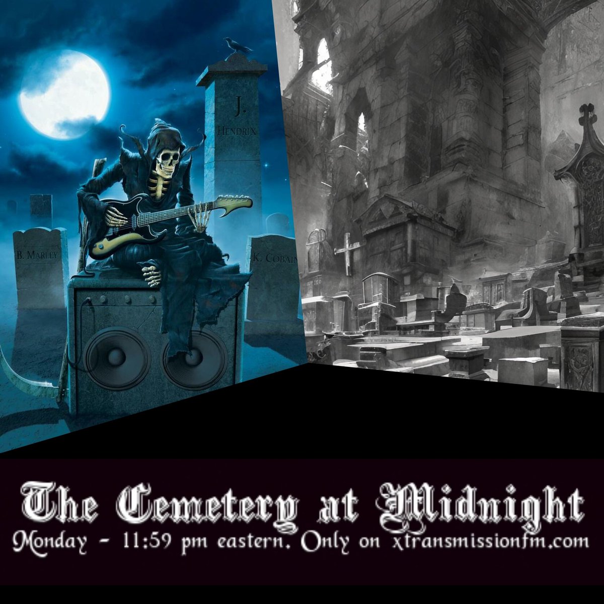 It's gonna be a good ole fashioned hodgepodge night in the Cemetery. Join us at 11:59 pm eastern for some of the world's finest #gothic #rock #metal and whatever else we can find on xtransmissionfm.com. (Okay, we'll talk about the SAG awards too.)