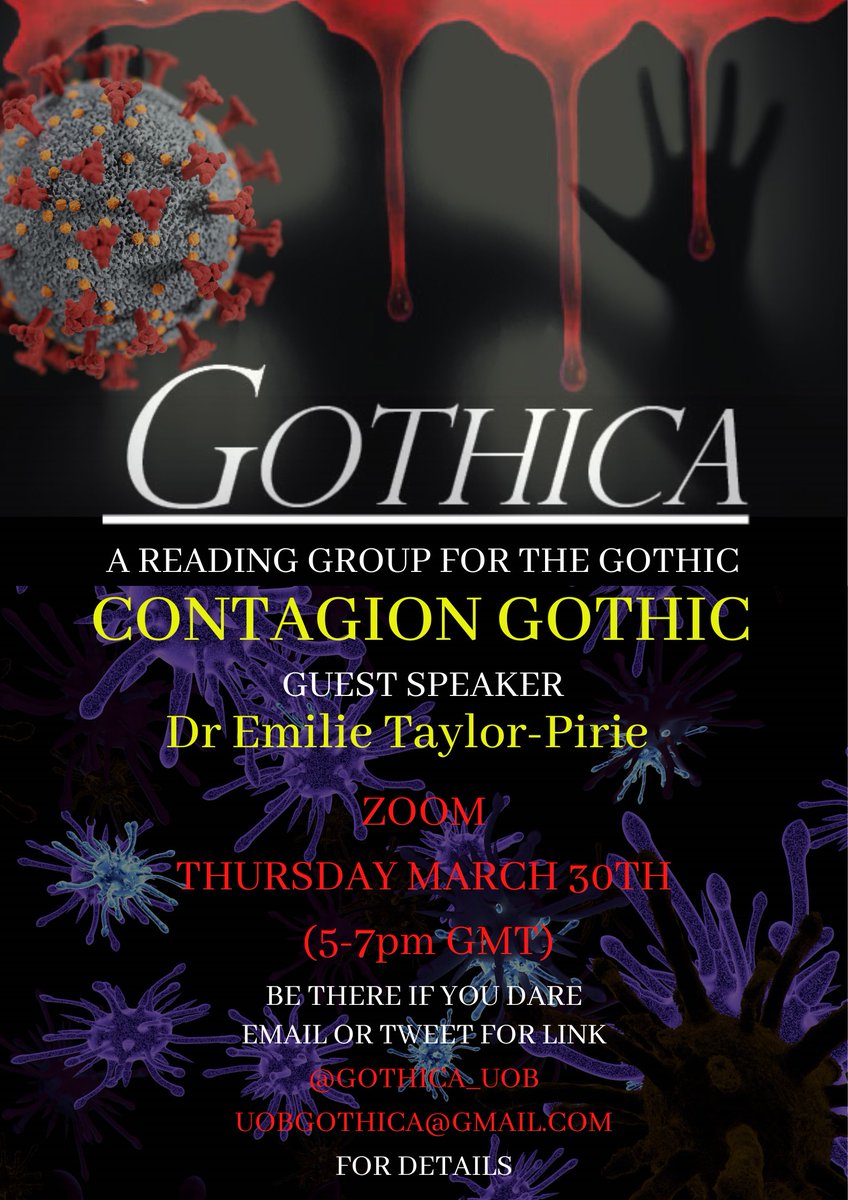 Gothica_UoB's tweet image. We&apos;re back &amp;amp; we&apos;re infectious! 

We bring you Contagion Gothic🧪

 🗓️Thur 30th March 5-7pm GMT
 📍Zoom 
🔊Hosted by Dr Emilie Taylor-Pirie 

Expect a fun-filled session of gothic disease, contagion &amp;amp; revenge. From parasitic vampires to vengeful insect vectors 🧛🐛

DM to join!