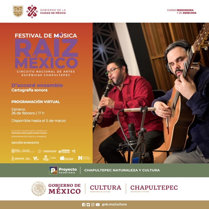 cultura_mx's tweet photo. #RaízMéxico

🎶Quinteto de alientos "Solistas de Sonora"
🔗https://t.co/5vZm7FYpDn

🎶Asian Girl
🔗https://t.co/z1D9QIvrll

🎶D'accorde ensamble
🔗https://t.co/FVriKNrp94

🎶Ramona
🔗https://t.co/Wf0DVknYGz

Circuito Nacional de Artes Escénicas #ChapultepecNaturalezaYCultura https://t.co/qKwVU1U8jk