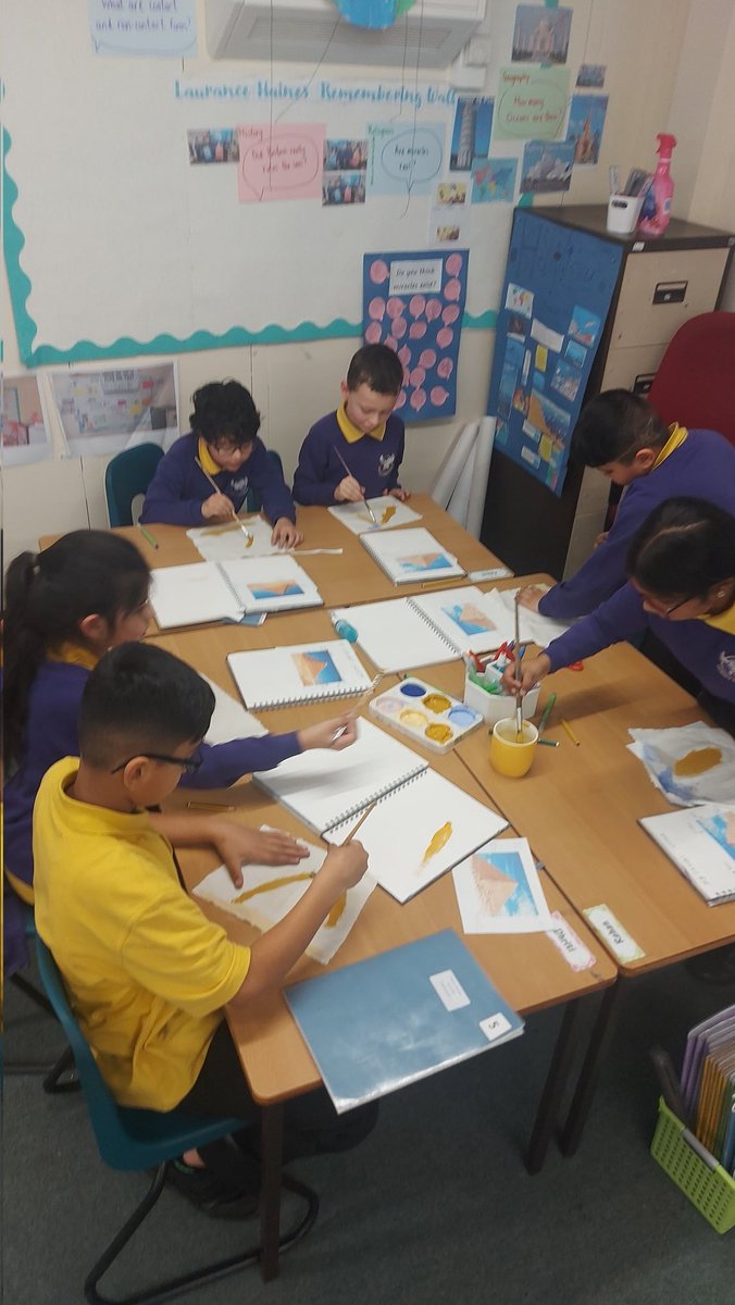 Ms_L_Lai's tweet photo. As part of our "Cloth, Thread and Paint" art unit, year 3 explored painting on canvas and stitching to add depth to their paintings.  For some of the students, it was the first time threading a needle and they did so brilliantly.  Absolutely proud of you guys! https://t.co/MFwOnauc0b