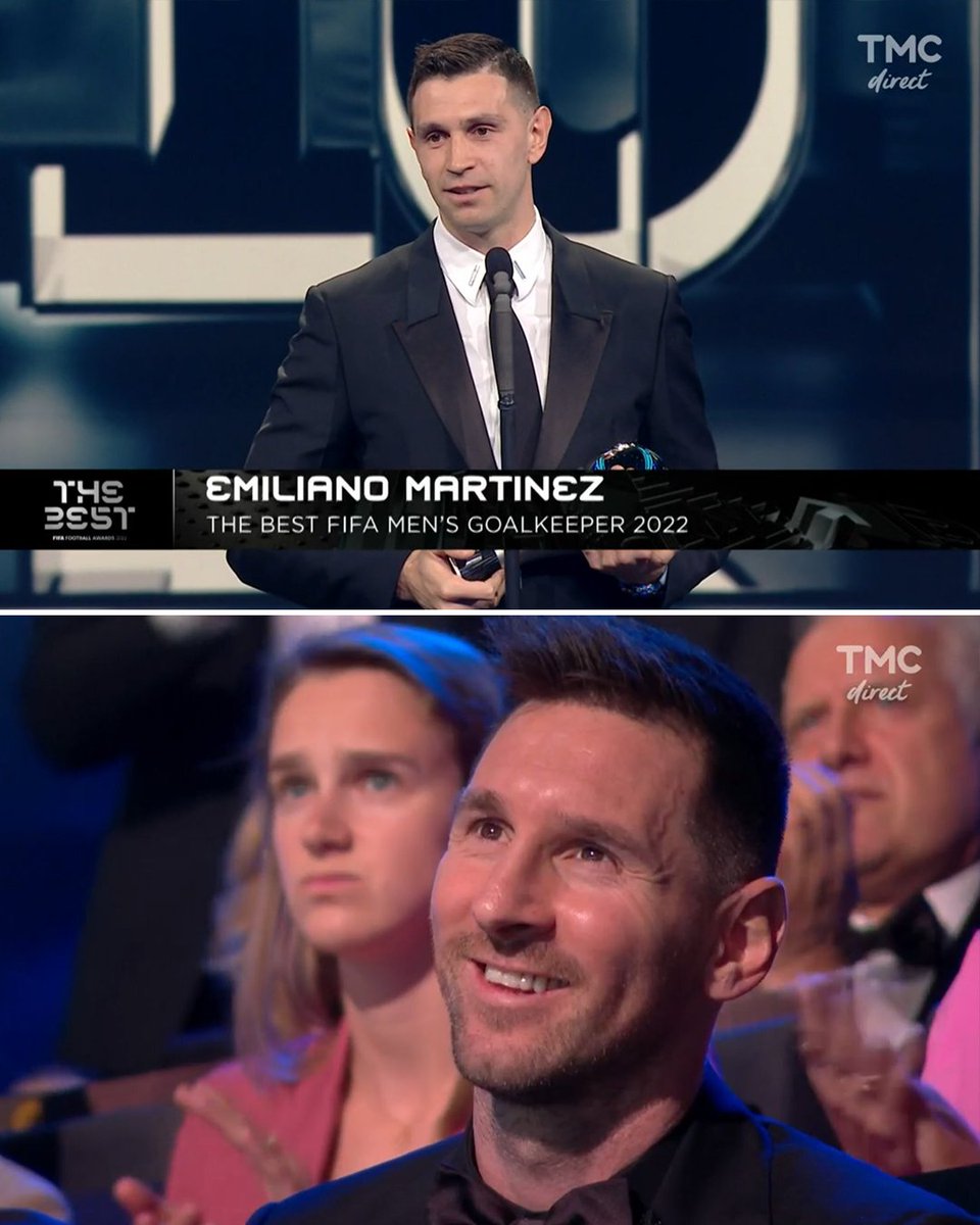 Emi Martinez wins The Best FIFA Men's Goalkeeper 🏆

Look at Messi's reaction 🥹
