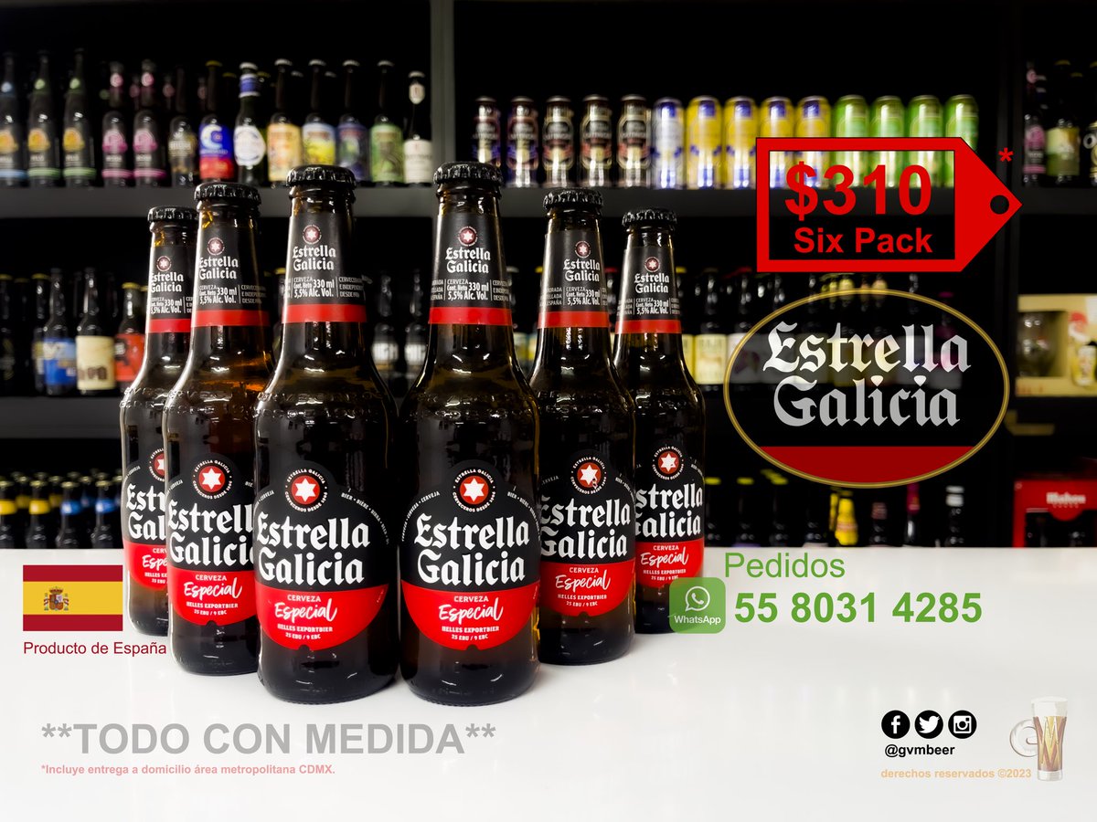 GVMBeer's tweet image. Con este #calor se antojan unas #EstrellaGalicia bien frías #FelizLunes #CDMX #cervezaadomicilio #gvm #gvmbeer 

Pedidos #WhatsApp 55 8031 4285