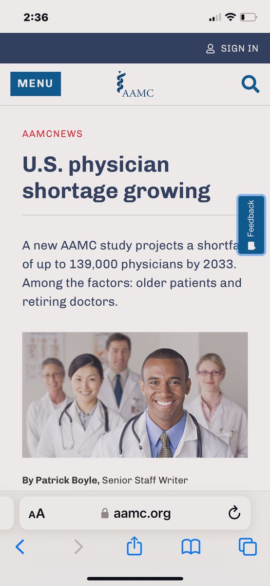 Dear General Public,
This doesn’t get talked about enough.
BEFORE the pandemic we projected the USA would have 139,000 LESS Physicians than what is actually needed by 2033.
We have an aging population, sicker population, and will have a SHORTAGE of Doctors to take care of them.