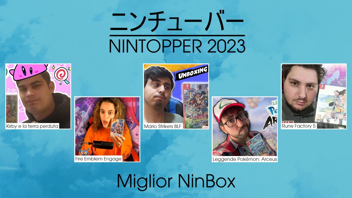 nintubers's tweet photo. #Nintopper2023: Le top 5 della categorie "Contenuti"!
Ecco i top 5 per ogni categoria "Miglior #NintendoCast", "Miglior #WeReact" e "Miglior #NinBox" annunciati durante #Nintopper2023! https://t.co/tN34jtBryB