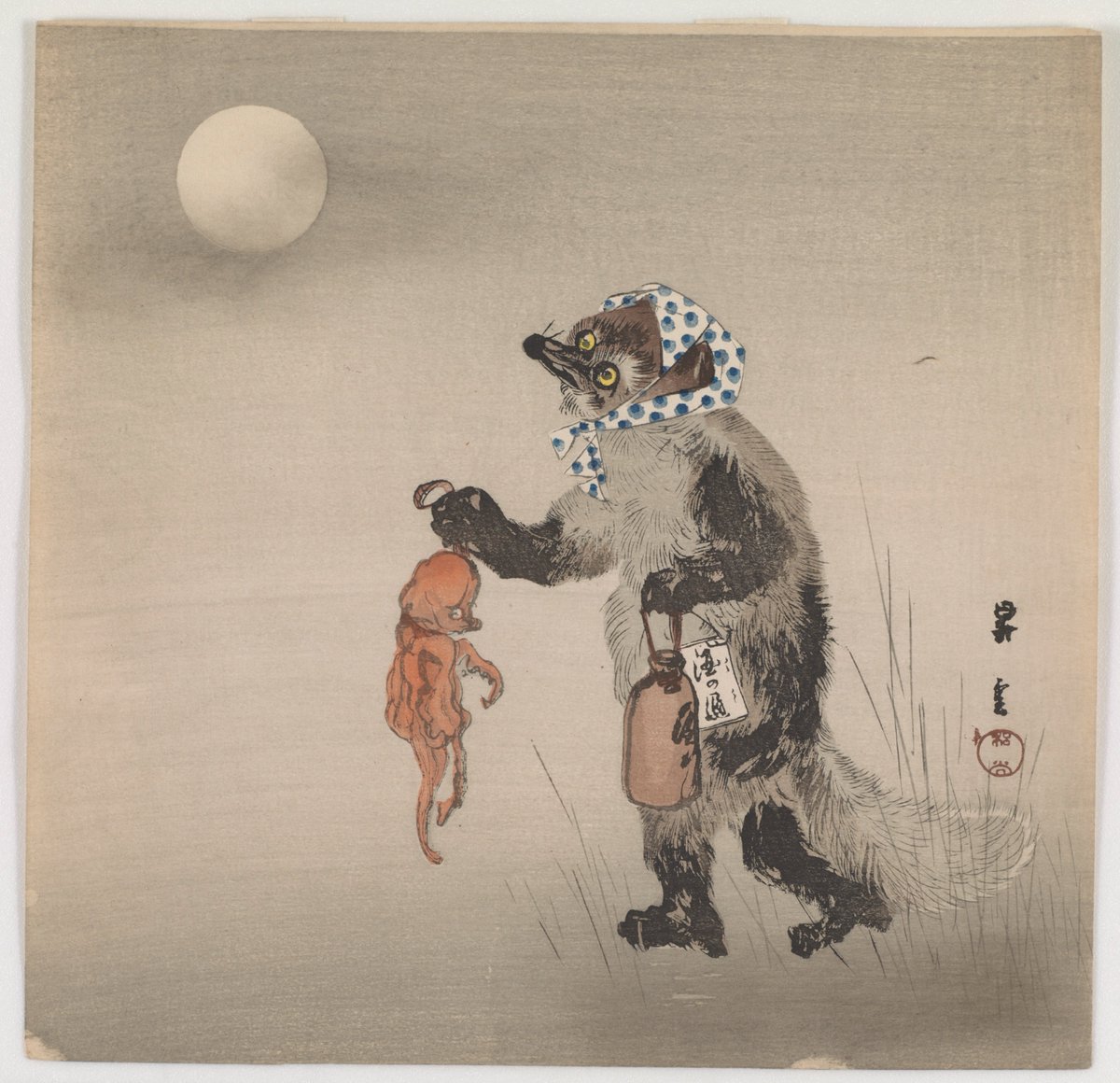 JapanTraCul's tweet photo. Tanuki and full moon by Yamamoto Shōun, early 20th century

#woodblockprint https://t.co/sw4PR2bFiV