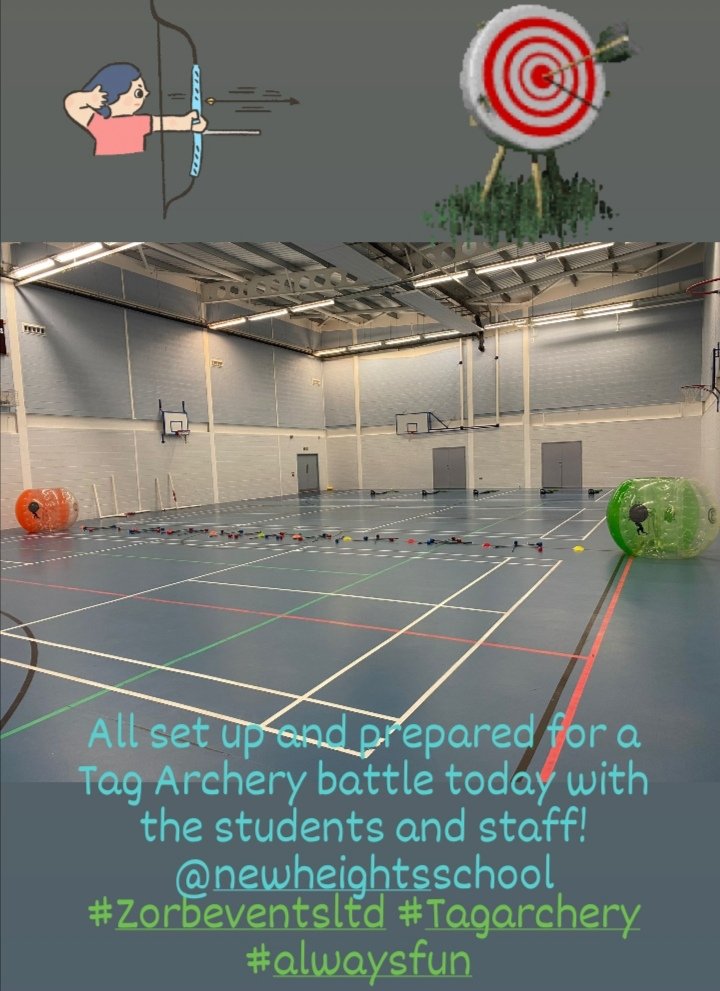 zorbeventsltd's tweet photo. Great day today of team building and fun with all the students and staff @newheightssch doing Tag Archery, some great shots today! See you soon π―πΉπ―πΉπ
#zorbeventsltd #alwaysfun #Tagarchery #Teambuilding https://t.co/HldSOYiDaX