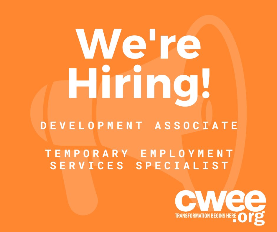Join the CWEE team! We are hiring for a Development Associate and a Temporary Employment Services Specialist. Visit our website to learn more about these exciting opportunities: cwee.org/about/career-o…