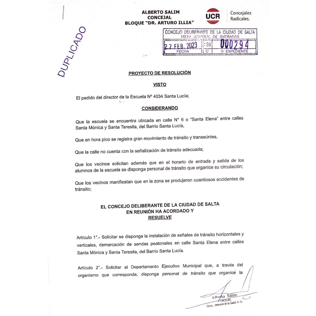 albertosalimok's tweet photo. #ProyectoPresentado
🇵🇱 BARRIO SANTA LUCÍA 🇵🇱 
👉🏾A raíz del pedido del Director de la Escuela N° 4034, desde el Comité Capital y el Bloque "Dr. Arturo Illia" solicitamos al Departamento Municipal que disponga: 
✅La instalación de señales de tránsito para la calle Santa Elena del https://t.co/kwVRKtqgdN