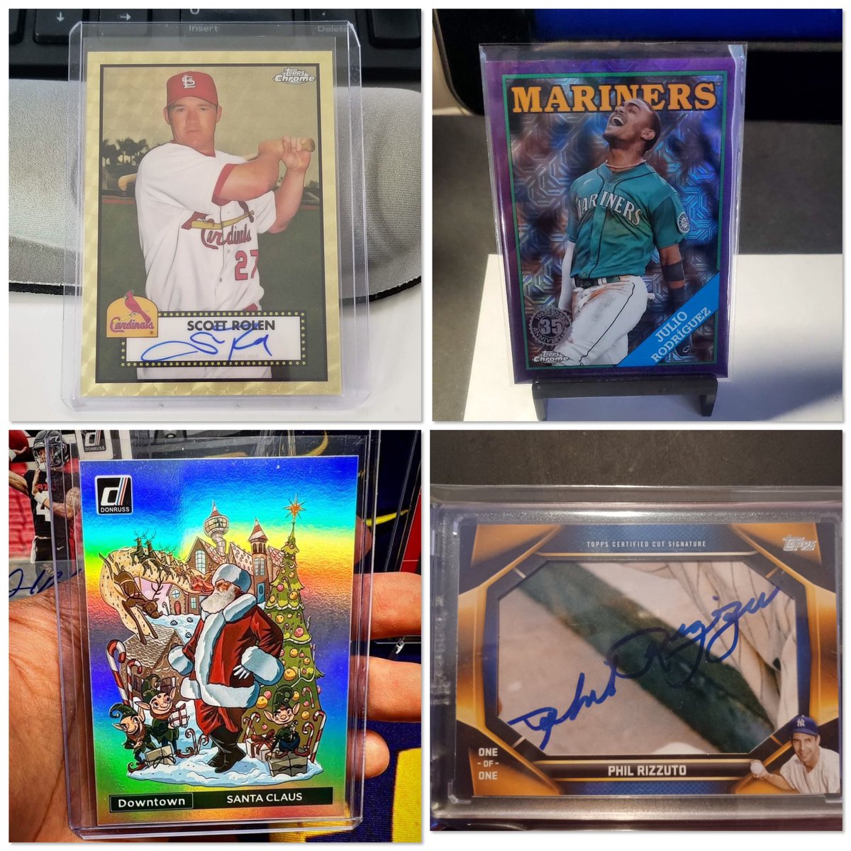 Three_Stars's tweet photo. It's another #HitsRoundUp! Santa Claus, a cut auto, Silver Pack JRod /75, Scott Rolen 1/1, and the 2022 Bowman Chrome University Bryce Young Superfractor! π₯π₯π₯ #BOOMington #OLittleCanada #Hits #supportyourLCs https://t.co/GVhKIvIQKg