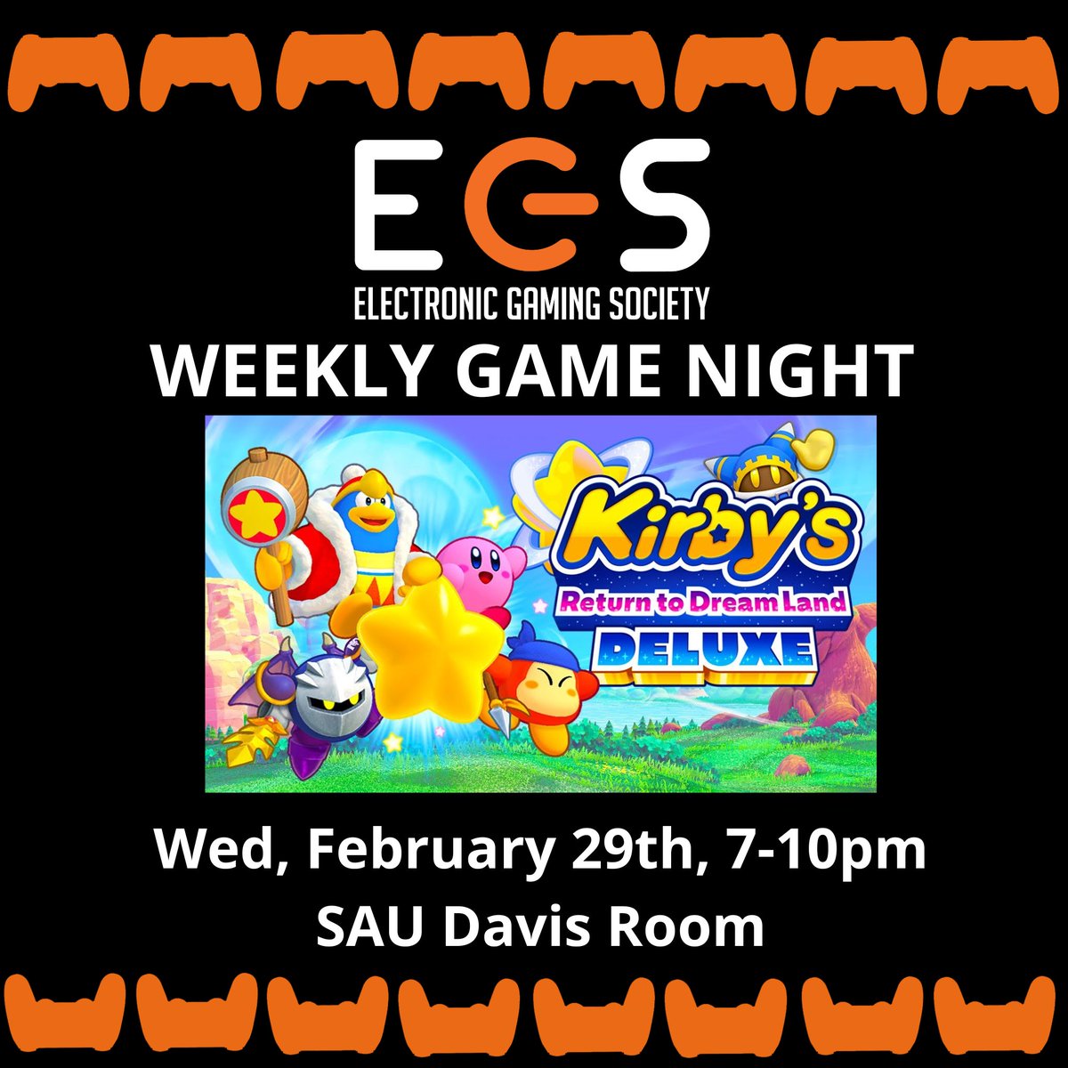 egsrit's tweet photo. Our feature this week is Kirby: Return to Dreamland Deluxe for Switch!  Join us this Wed, February 29th, 7pm to 10pm in the Davis Room near Ben and Jerry's!

Don't want to play  Kirby: Return to Dreamland?  
We will have many other games! https://t.co/a5rOU0quiB