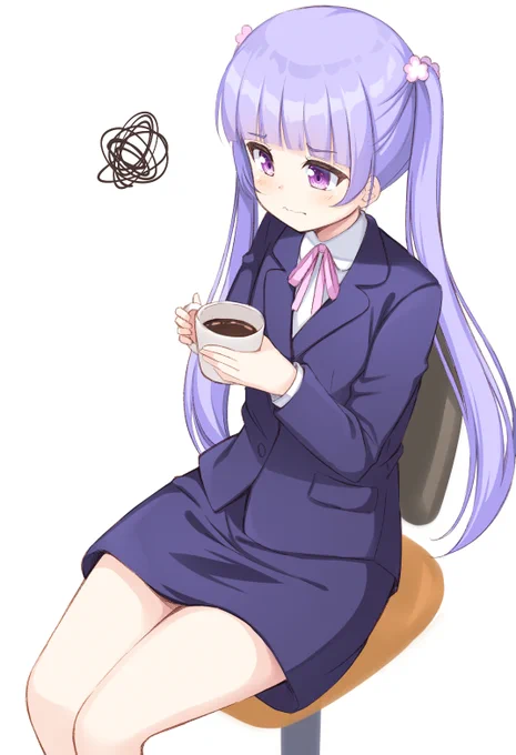 徹夜で目を覚ますために頑張ってコーヒーブラックを飲む青葉ちゃん 