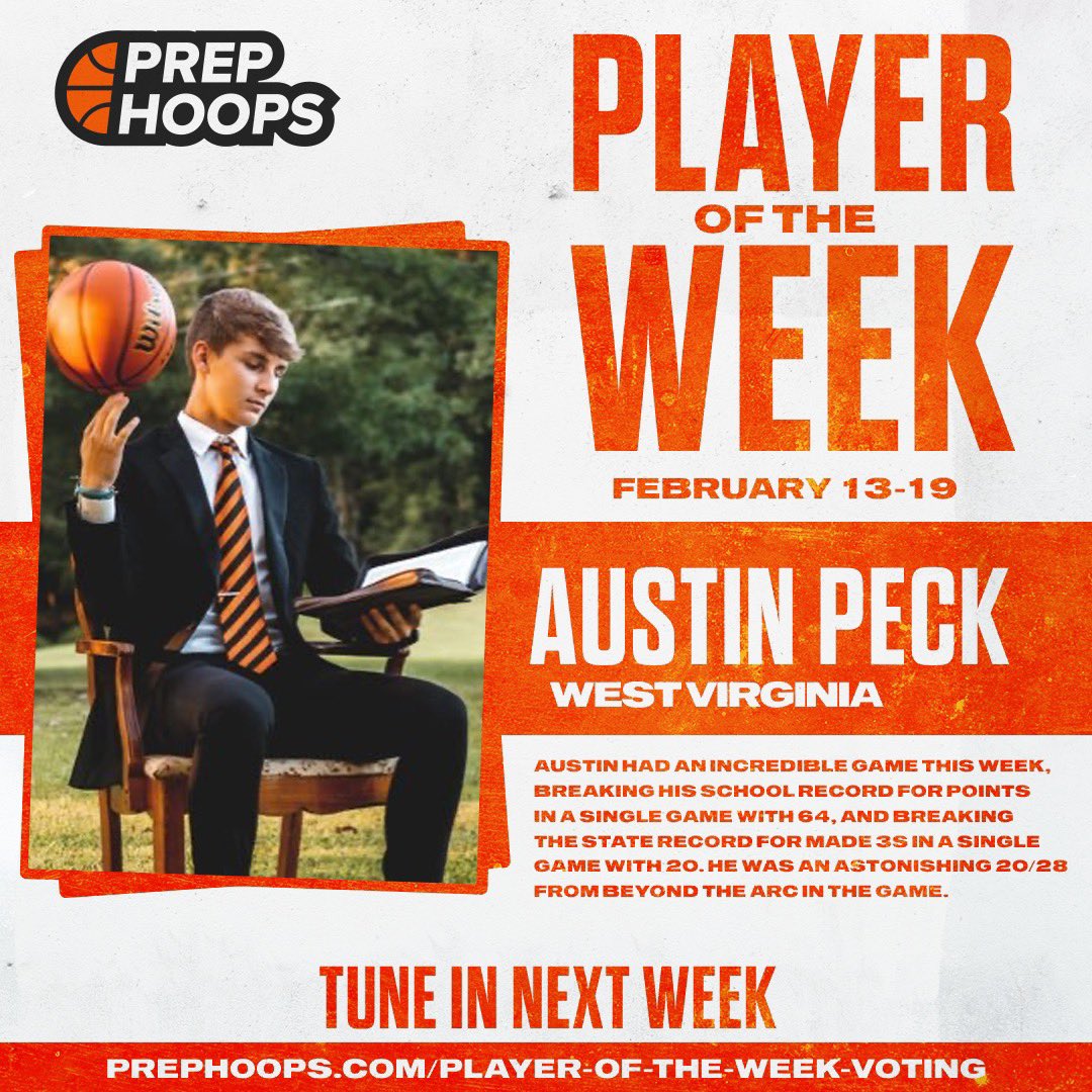 🚨 𝐏𝐋𝐀𝐘𝐄𝐑 𝐎𝐅 𝐓𝐇𝐄 𝐖𝐄𝐄𝐊 🚨

Congrats to the Week 12 winner Austin Peck (<a href="/AustinTPeck1/">Austin Peck</a>)! 

Who deserves to be the next POTW? Nominate them now 👇 
prephoops.com/player-of-the-…