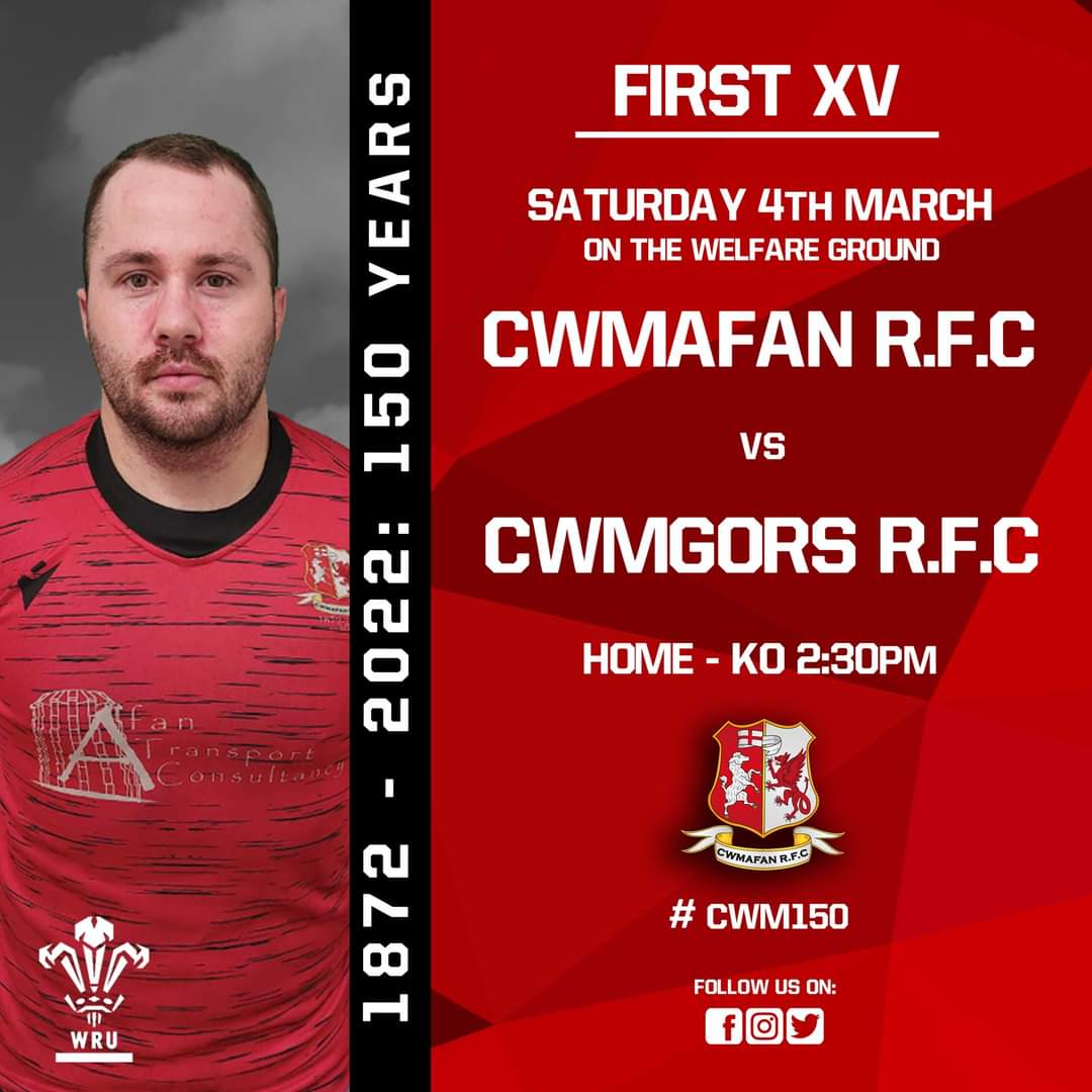 CwmafanRugby's tweet photo. This Saturday sees our First XV back in league action as we welcome Cwmgors RFC to the Welfare Ground.

KO - 2:30pm

Match Sponsored by Manning Contruction

#BrotherToMyLeft #BrotherToMyRight
#ManyTeams #OneClub
#150Years #150More https://t.co/AhmJOUI67p