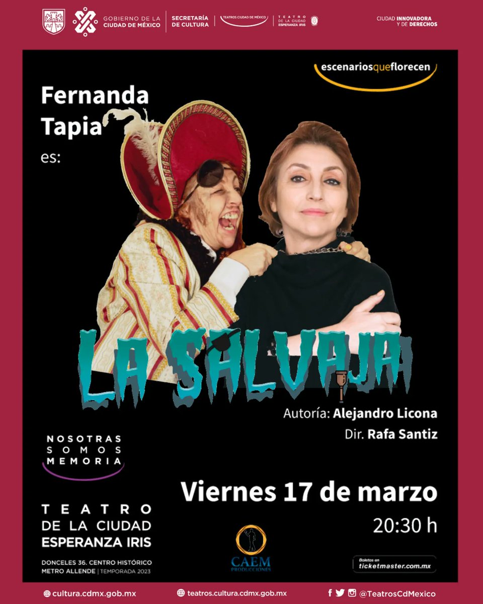 CAEMProd's tweet photo. Estamos a unos días de que de inicio el ciclo #NosotrasSomosMemoria, festival que conmemora la lucha feminista y los derechos de la mujer. Nuestra participación será el viernes 17 de marzo, 20:30hrs con @TapiaFernanda es LA SALVAJA en el Teatro de la Ciudad Esperanza Iris 💪🏽 💜♀️ https://t.co/9JiSEUxyci