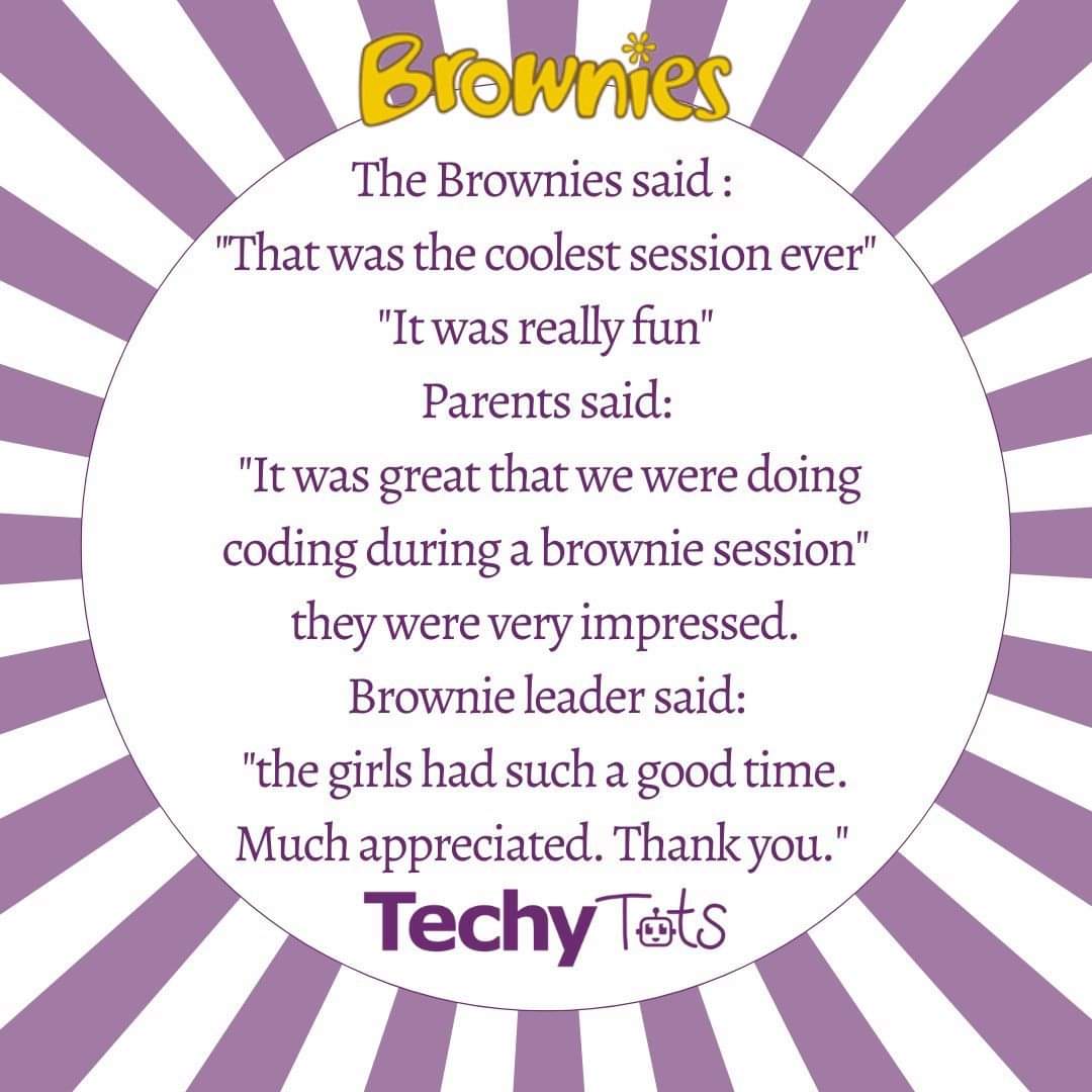 TotsTechy's tweet image. Did you know TechyTots also work with brownies and cubs?  We can help achieve badges, or just have a great fun session.  Look at what the brownies had to say about our most recent session.
Get in touch to find out more
#playlearncode #brownies #guirlguiding #cubs #coding #stem