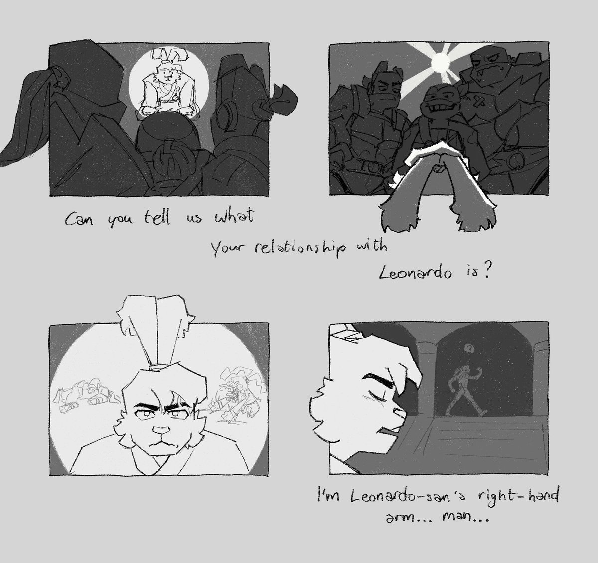 tea_sodium's tweet photo. (1/3) silly rabbit gets the shovel talk 👀 just finished  binge-reading Usagi Yojimbo and MAN what a fun little guy #usagi #rottmnt #leosagi #riseofthetmnt https://t.co/x1aUwybprZ