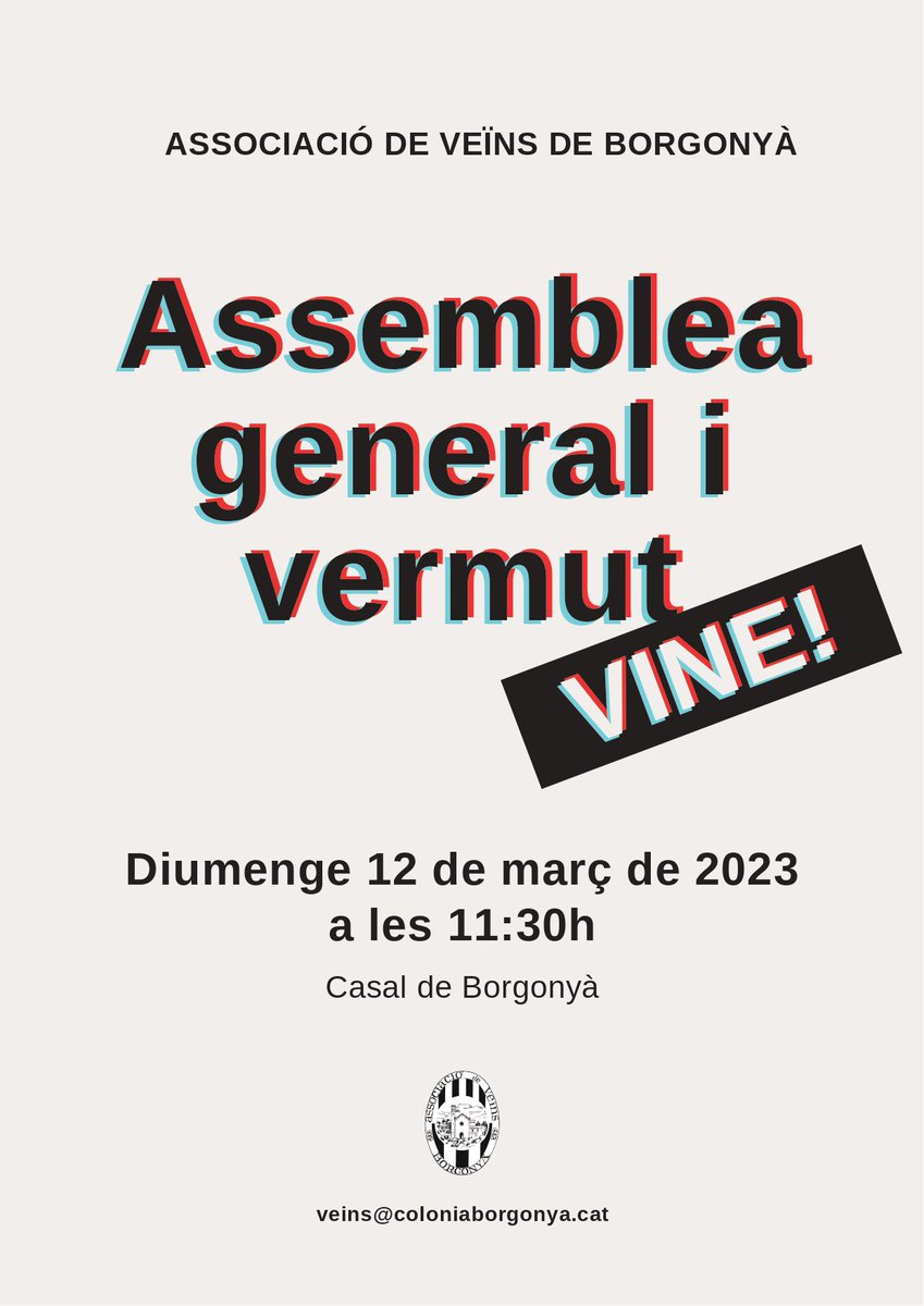 CBorgonya's tweet photo. Assemblea general i vermut de l'associació de veïns de Borgonyà. Diumenge 12 de març a les 11.30h al Casal de Borgonyà. 
T'esperem!!! ✨ https://t.co/NmpOm8IT4T