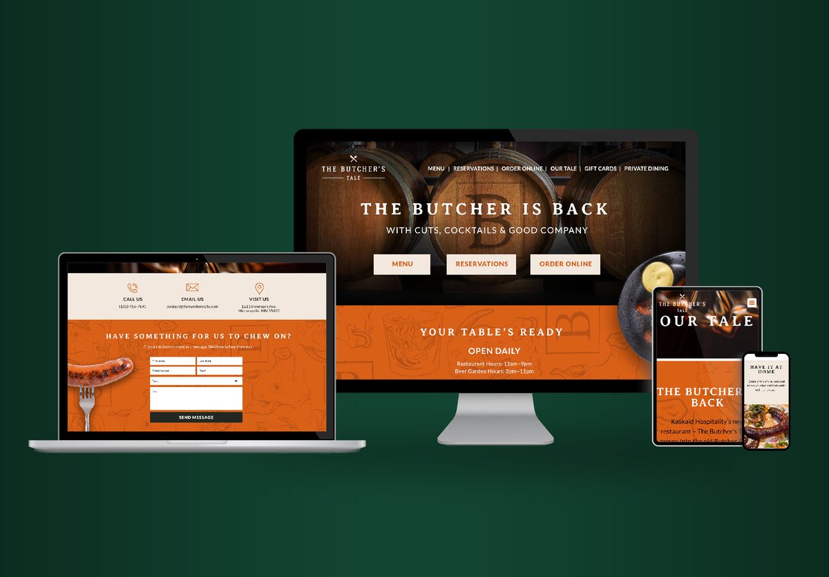 spotsaintpaul's tweet photo. Legendary cuisine is the perfect match for storybook branding. That’s what we developed for The Butcher’s Tale restaurant with a complete logo and website redesign. See how our creative executions set the tone for culinary excellence. 🍽️ https://t.co/XPqKxi68An https://t.co/Bw8gFEYzyy