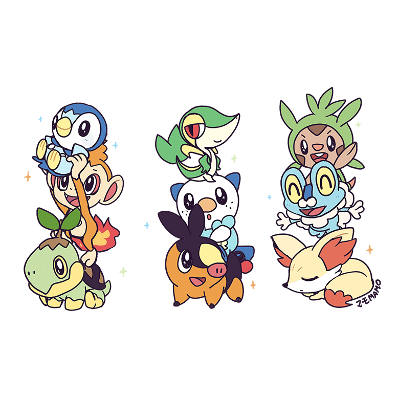 サルノリ ,ヒバニー ,メッソン 「starter stacks #PokemonDay 」|Mamo マモのイラスト
