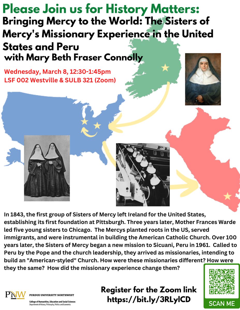 On March 8, @mbfconnolly will give her #nuntastic #HistoryMatters talk Bringing Mercy to the World at 12:30-1:45pm in LSF 002, SULB 321 (Zoom). Register to attend by Zoom: bit.ly/3RLylCD 2/5