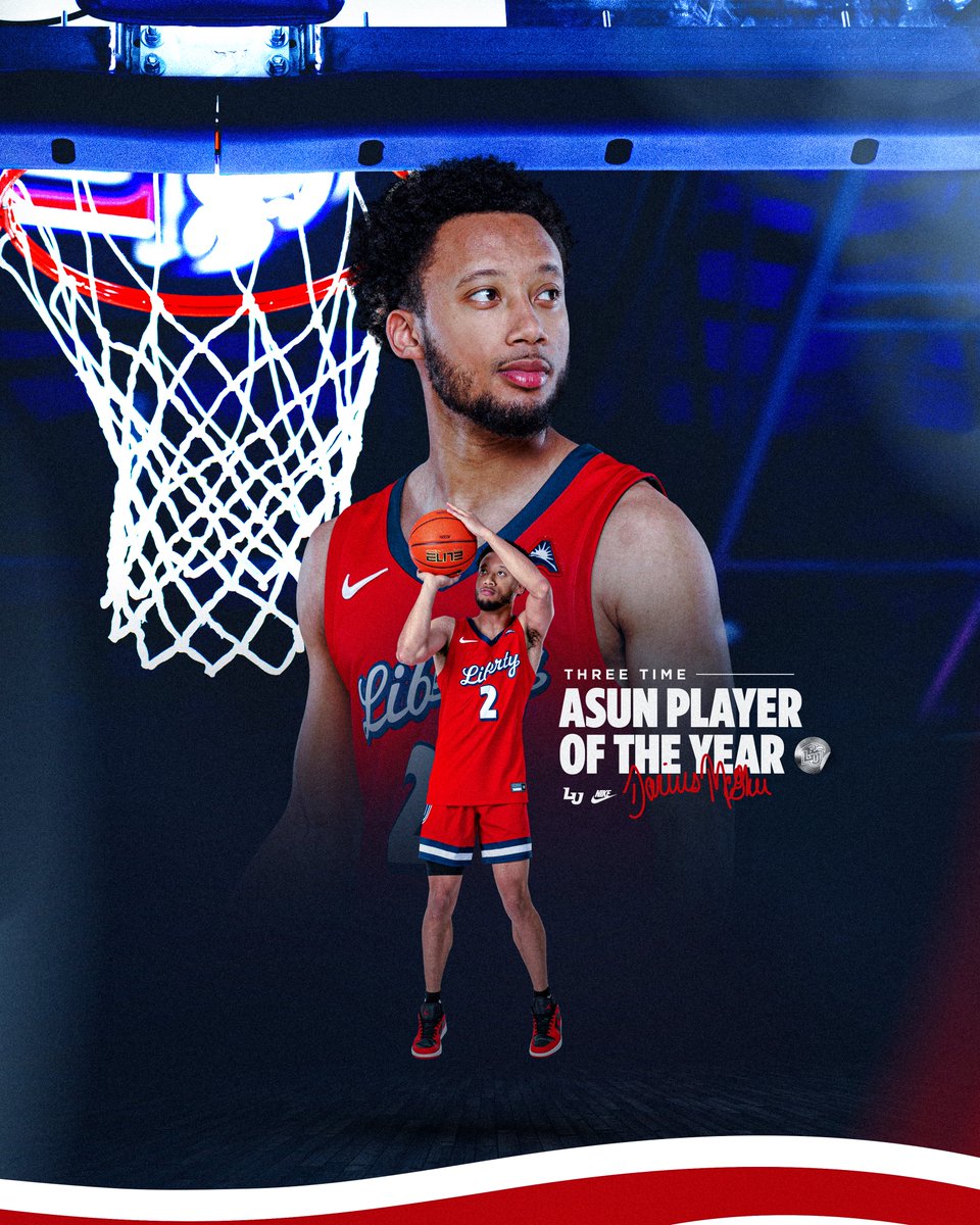 LibertyMBB's tweet photo. 𝙃𝙚’𝙨 𝙙𝙤𝙣𝙚 𝙞𝙩 𝙖𝙜𝙖𝙞𝙣.

@D1McGhee has been named the ASUN Player of the Year for the third consecutive season! 🔥

🔗: https://t.co/NKJPfDYqXf https://t.co/s6eZ7bxaml