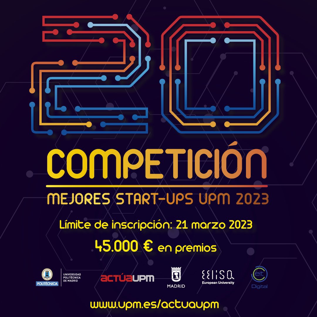 osantossopena's tweet photo. 📣45.000 euros en premios, formación gratuita en emprendimiento, asesoramiento, networking, talleres, apoyo en la difusión y promoción del proyecto... Descubre todo lo que te llevas al participar #20actúaupm

✍🏽¡Hasta el 21 de marzo!
@La_UPM @actuaupm

ℹ️ https://t.co/4Mn3f2QiuB https://t.co/0wDfxgSokk